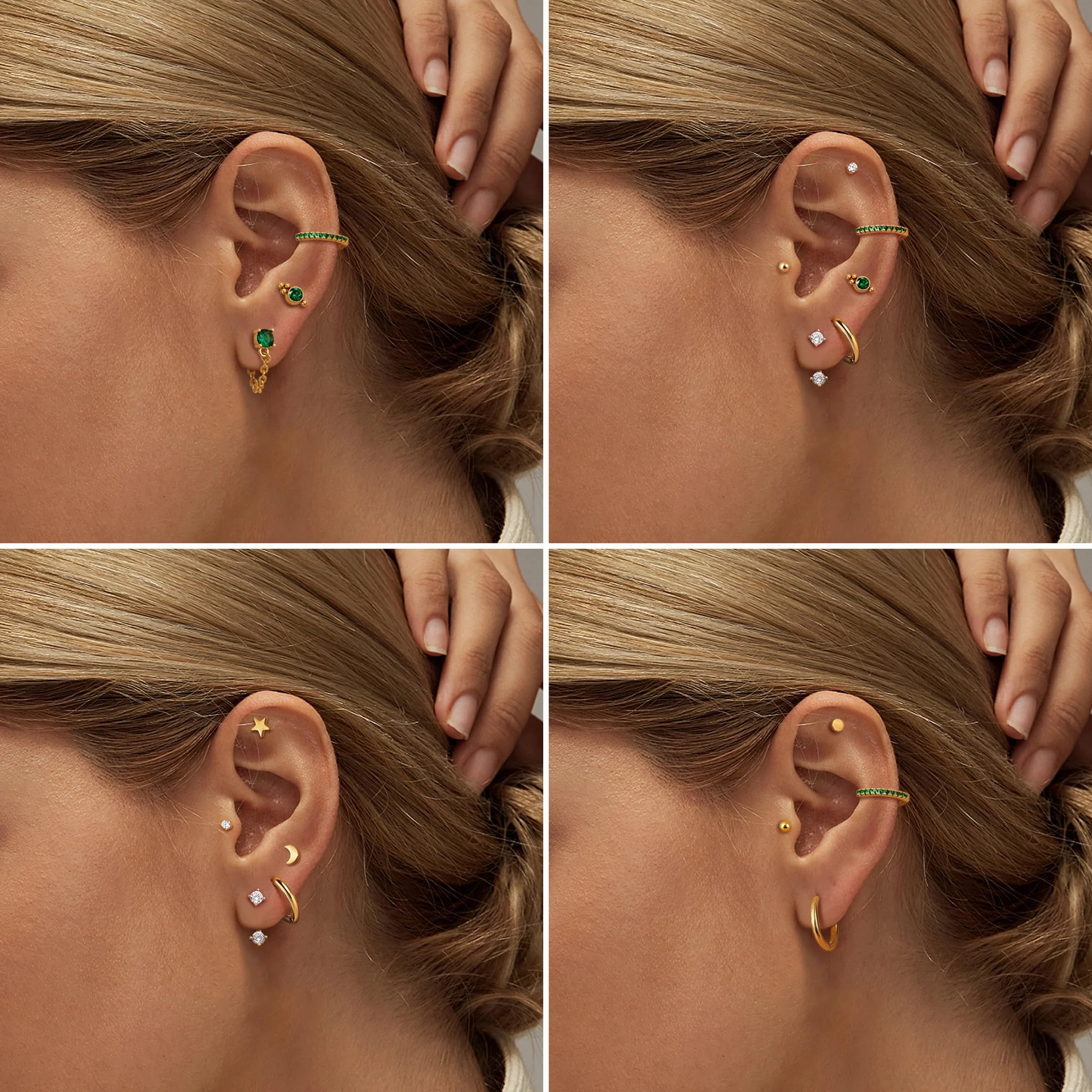 JeweBella 10 par hipoalergicznych damskich kolczyków srebrnych/złotych zestaw kolczyków damskich ze stali nierdzewnej, piercing do uszu kreole chrząstki do wielokrotnego piercingu