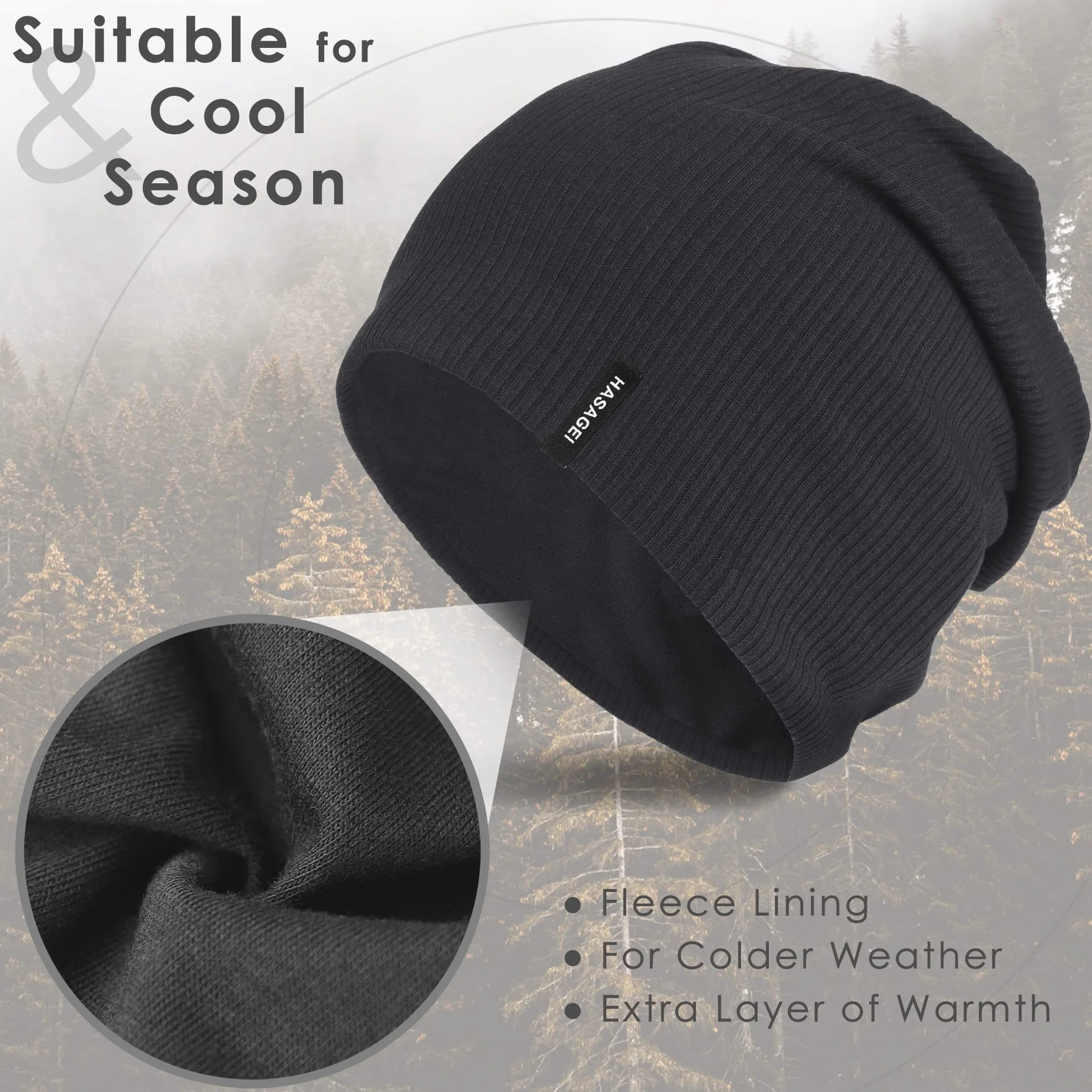 HASAGEI Czapka dla mężczyzn i kobiet, Slouch Beanie, damska czapka, na czas przejściowy, miękka, lekka, modna z dżerseju, uniseks, ciepła zimowa, idealna na wiosnę, jesień i zimę, czarna, jeden rozmiar