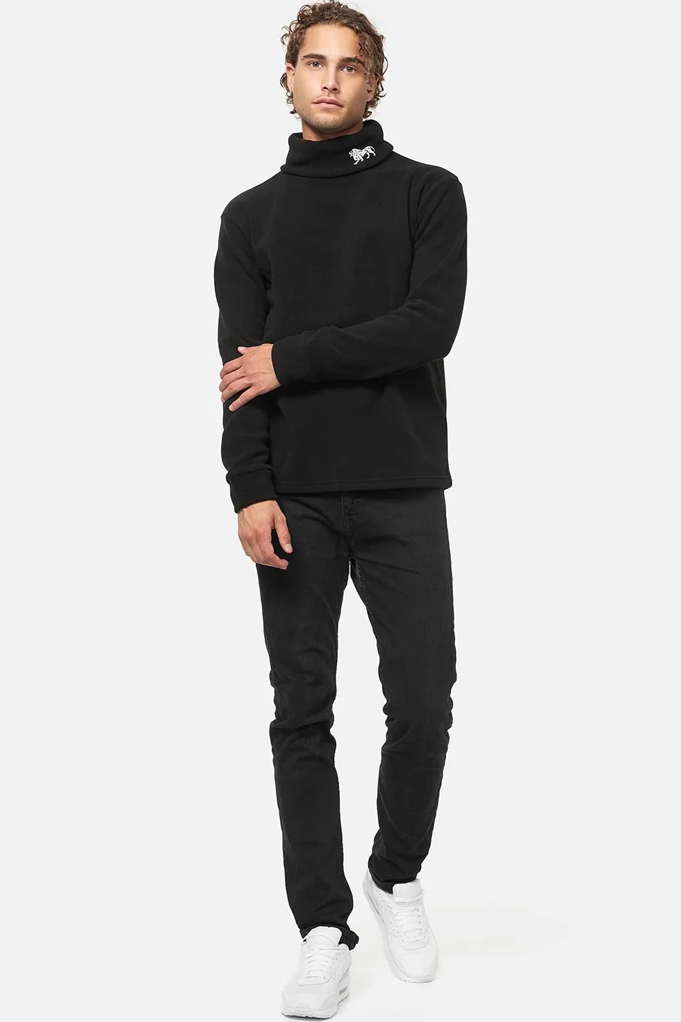 Lonsdale M?ski sweter z golfem, normalny krój, Curdworth, czarny/bia?y, M