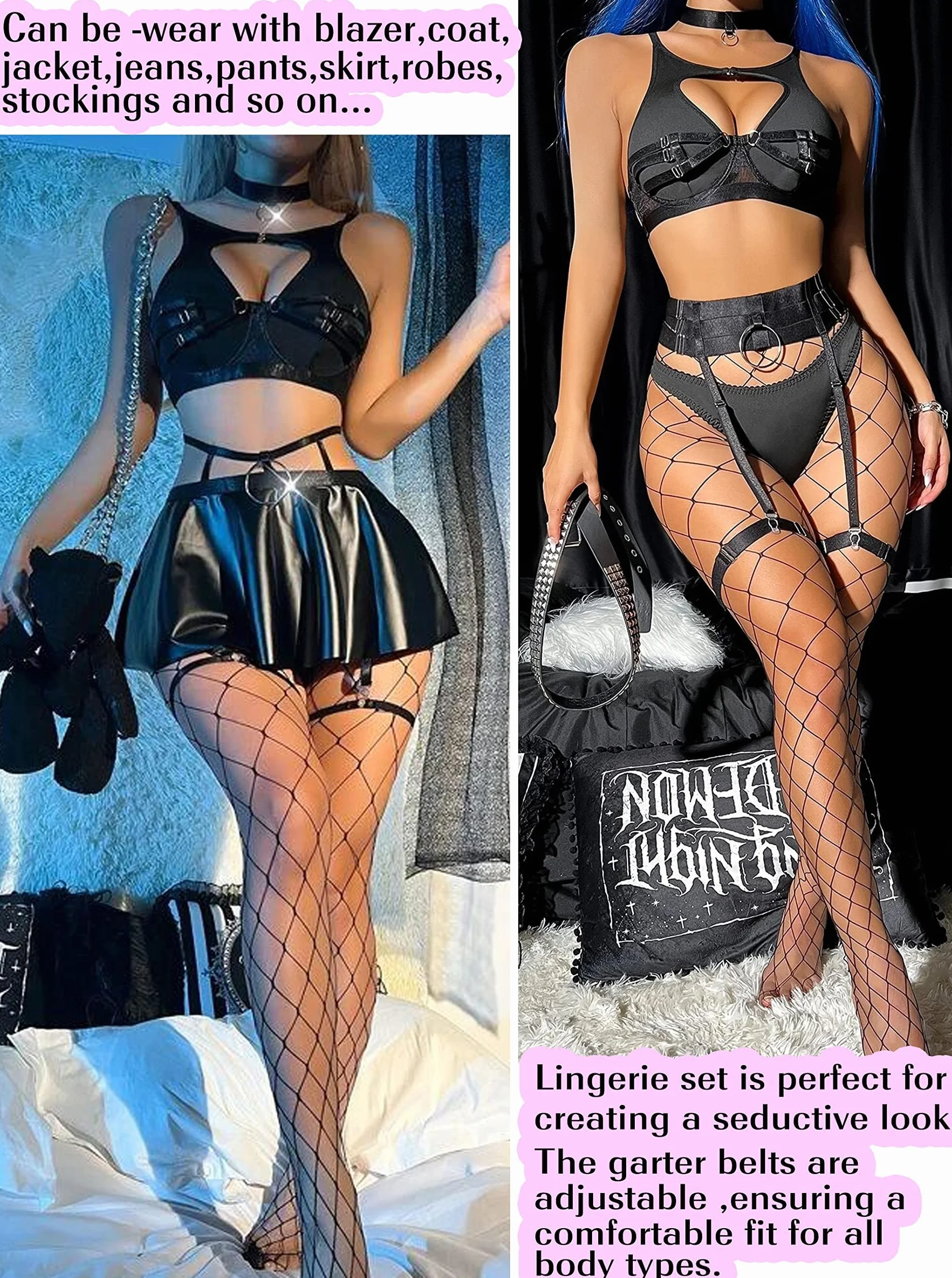 Avidlove Zestaw bielizny damskiej, seksowna bielizna erotyczna, bielizna babydoll, 5-częściowy zestaw z biustonoszem z fiszbinami i majtkami (bez pończoch)