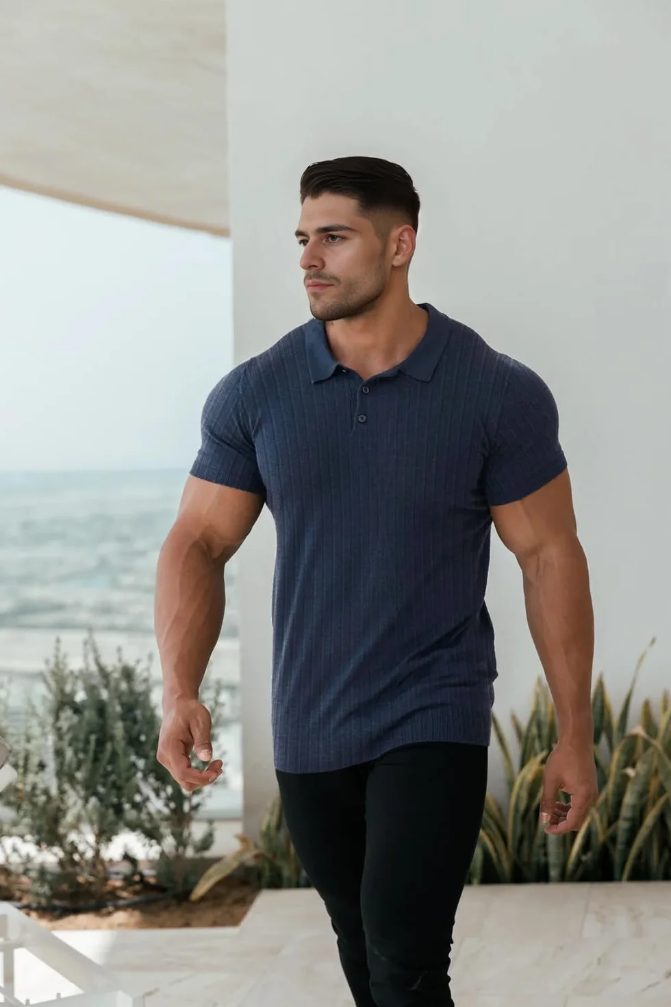 Lehmanlin Męskie koszulki ze stretchem z długim rękawem bawełniane koszulki polo slim fit