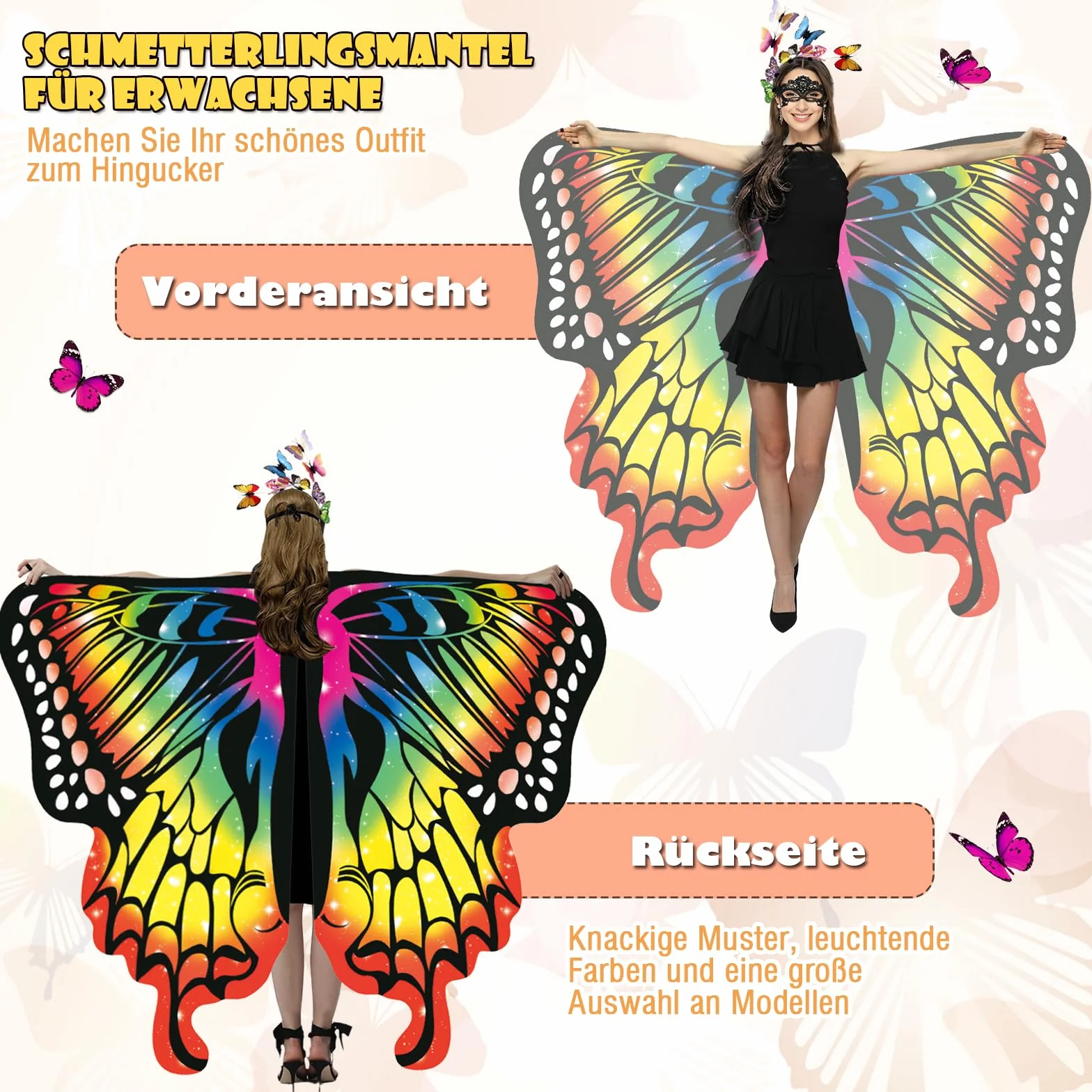 Motyl Skrzydła Szaliki, 4 szt. Motyl Szaliki, Szalik Motyl Kostium Dorośli, Płaszcz Motyl Kobieta, Szal Motyl Kobieta, Skrzydła Motyl Z Opaska Na Karnawał, Impreza 168 x 140 cm