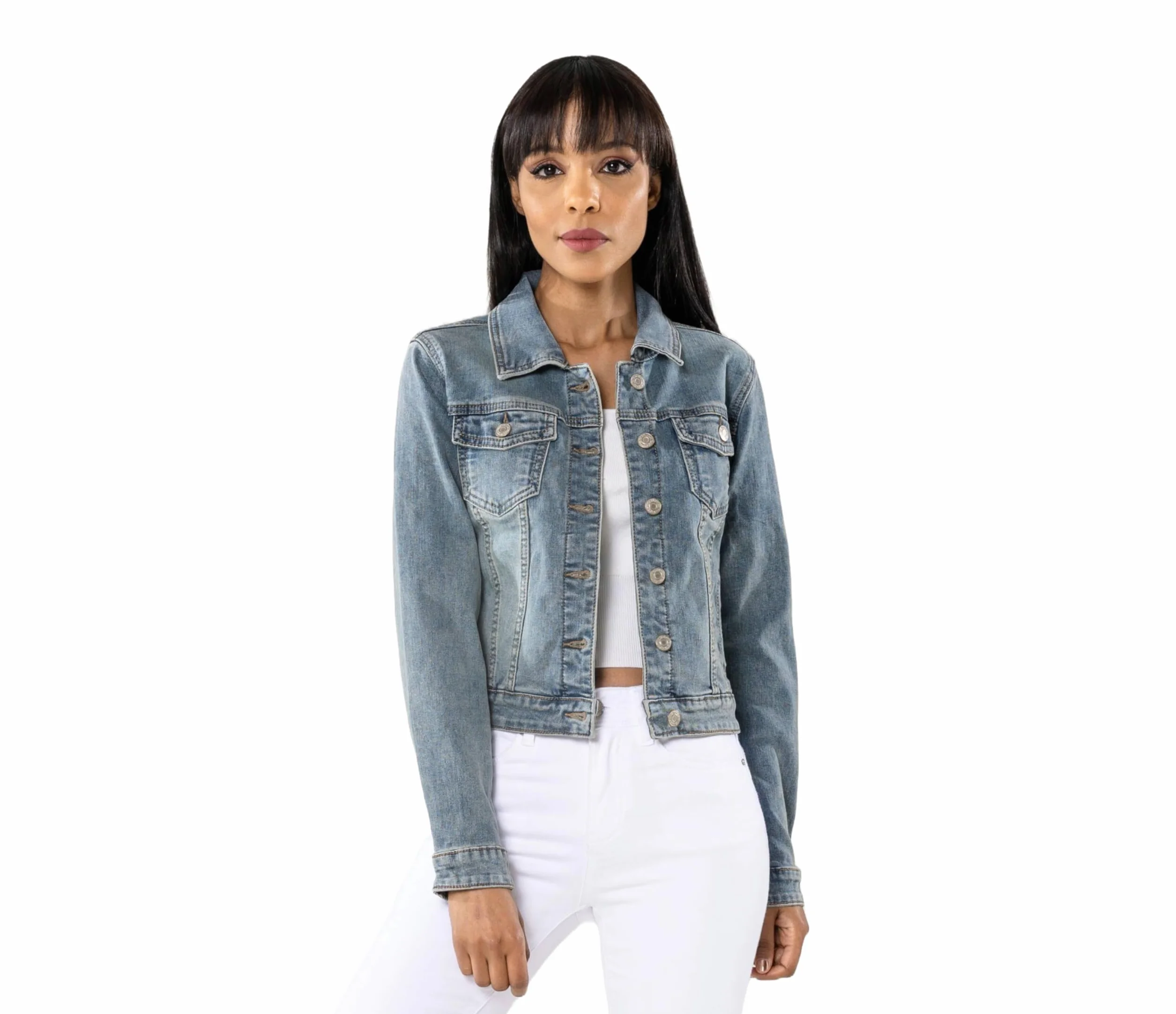 Nina Carter Damska kurtka dżinsowa Slim Fit, kurtka przejściowa, lekka, skinny stretch, denim casualowy