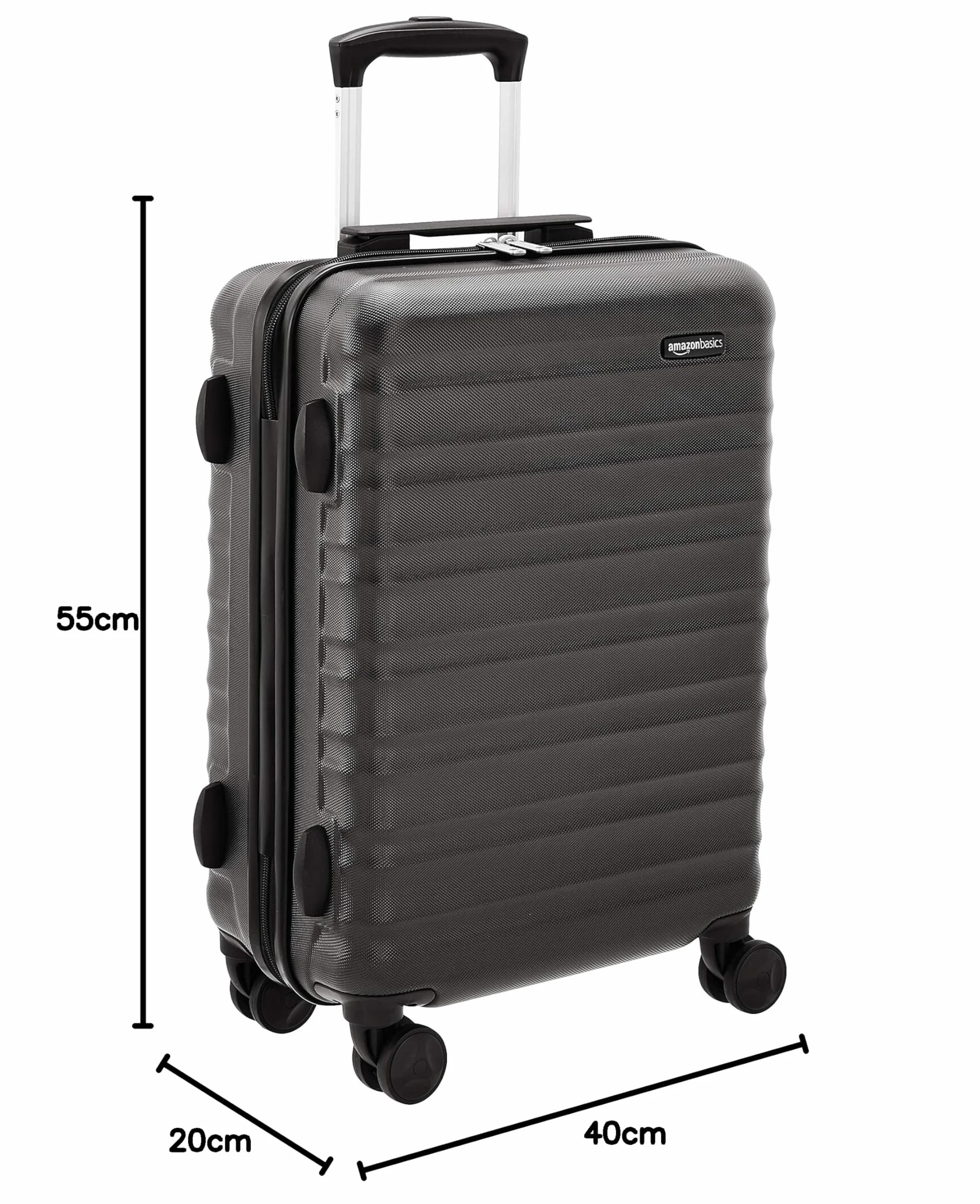 Amazon Basics Walizka Kabinowa Twarda - Bagaż Podręczny ABS Zatwierdzony dla Ryanair - Odporna na Zarysowania i Lekka - 55 x 40 x 20cm - Czarny