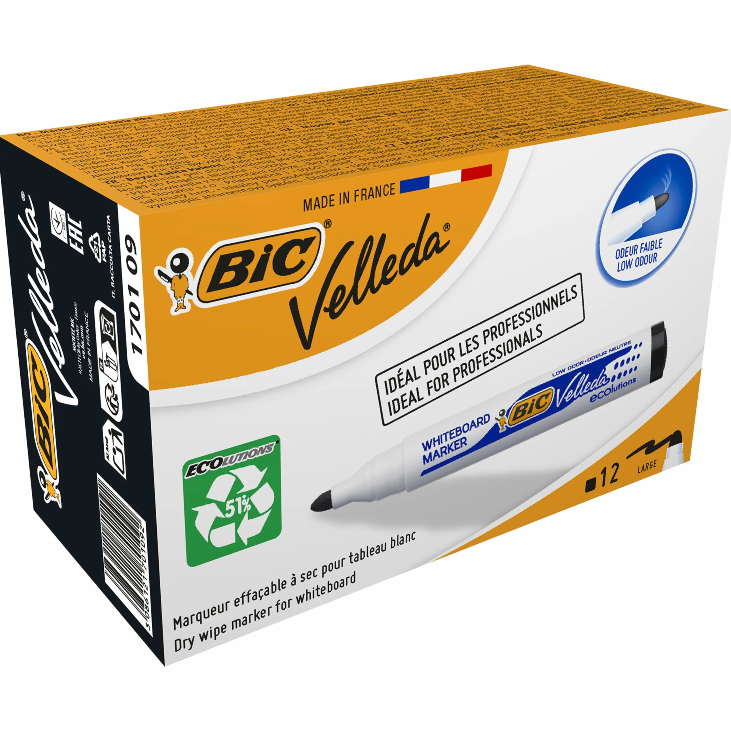 BIC Velleda Ecolutions 1701 Marker suchościeralny czarny okrągła końcówka Pudełko 12szt