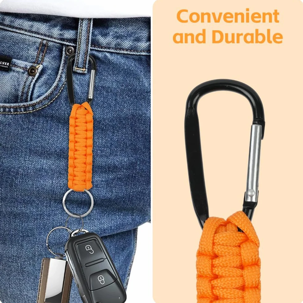 OFFCUP Paracord breloczek do kluczy karabińczyk, smycz na klucze, wielofunkcyjna, z paracordem, do wspinaczki, na kemping, wędrówki, podróże z plecakiem