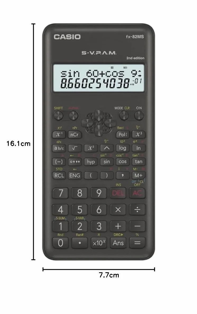 Casio FX-82MS-2 Kalkulator Naukowy, Szary, 16,1 x 7,7 x 1,4 cm