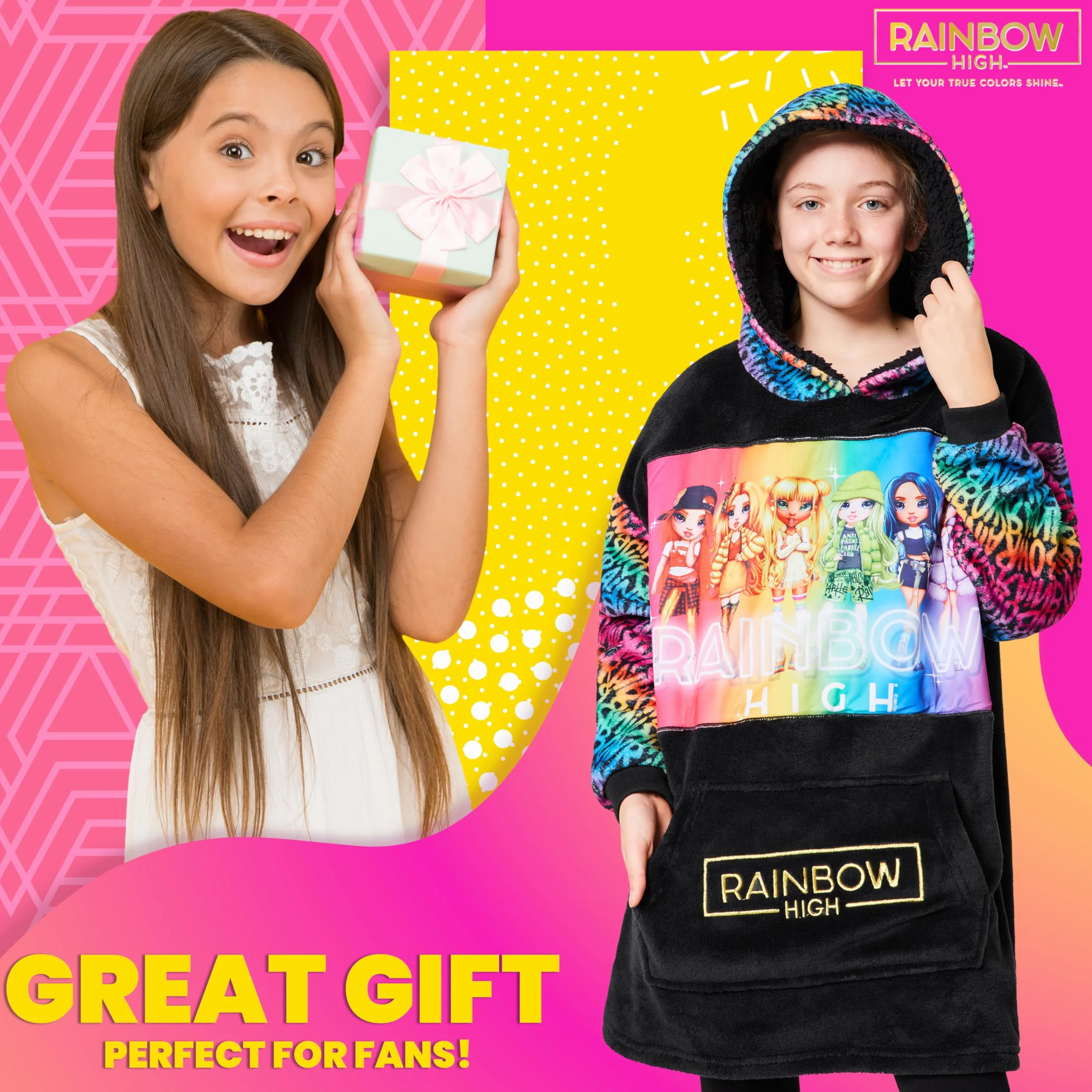 Rainbow High Fleece Hoodie Blanket dla dziewczynek Nastolatki Jeden rozmiar Dziecięca bluza z kapturem z podszewką Sherpa Prezenty dla dziewczynek