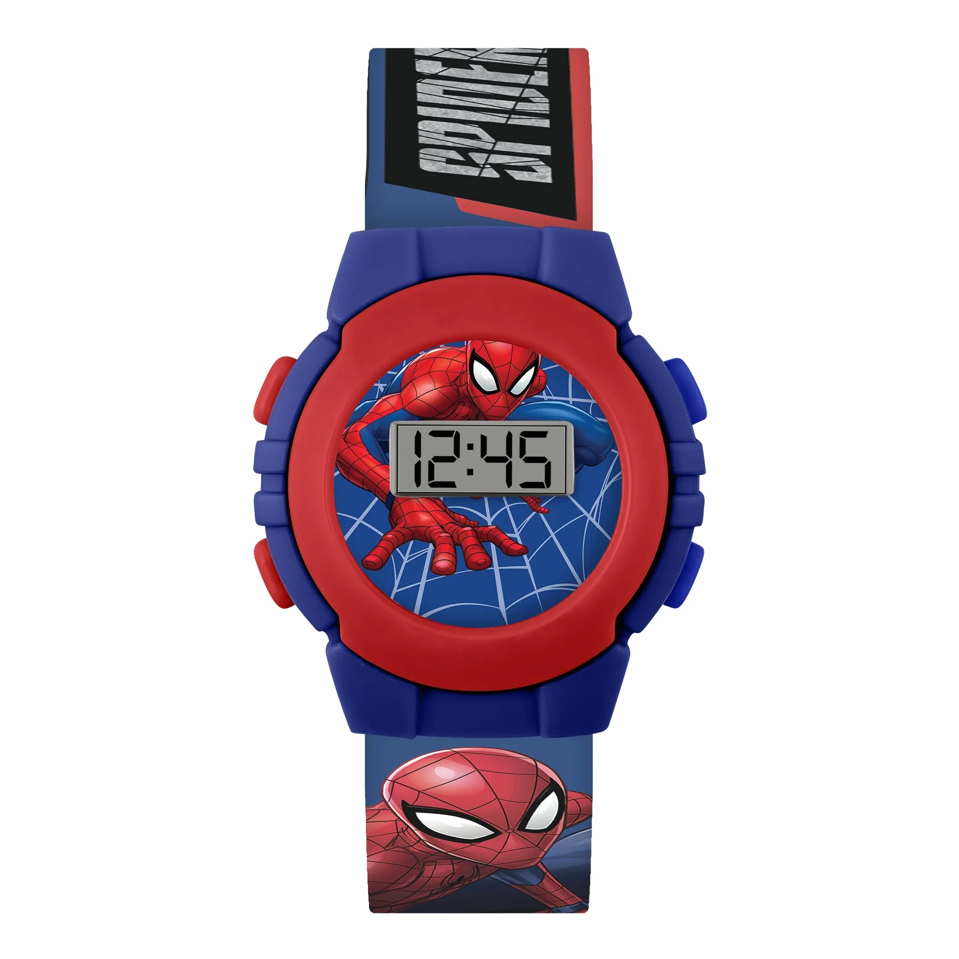 Spiderman chłopięcy cyfrowy zegarek kwarcowy z plastikowym paskiem SPD4972, Niebieski i Czerwony, pasek
