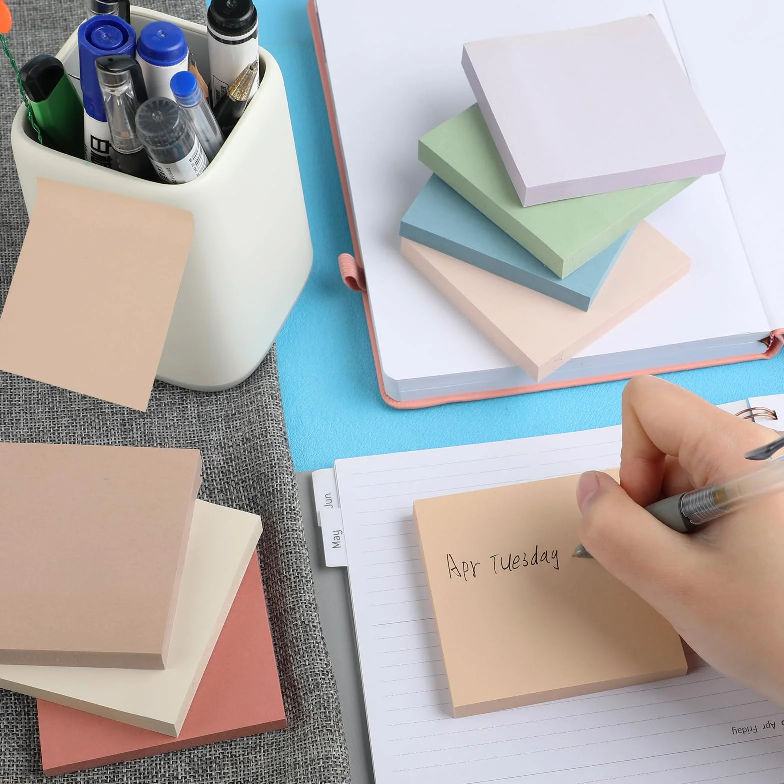 Morandi kolorowe karteczki samoprzylepne – zestaw 8 sztuk, 100 arkusze w bloku, 76 x 76 mm, samoprzylepne notatki do biura, szkoły, biblioteki i domu, karteczki samoprzylepne do notatek i wspomnień