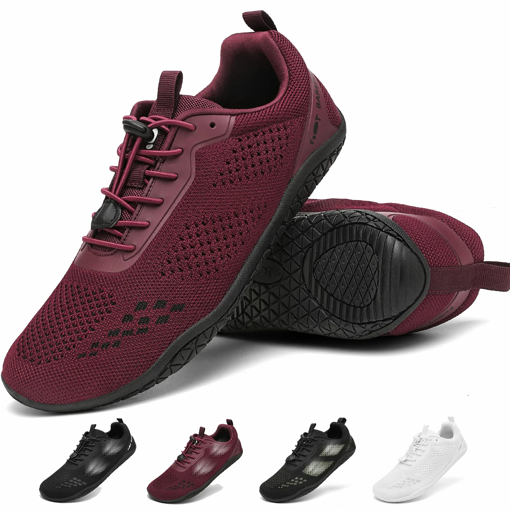 Geweo Buty Barefoot Męskie i Damskie Lekkie Wygodne Buty Sportowe Treningow z Szeroką Skrzynią na Palce Oddychające Buty do Biegania, do CrossFit z podeszwą Zero-Drop Unisex Burgund Czerwony 44EU