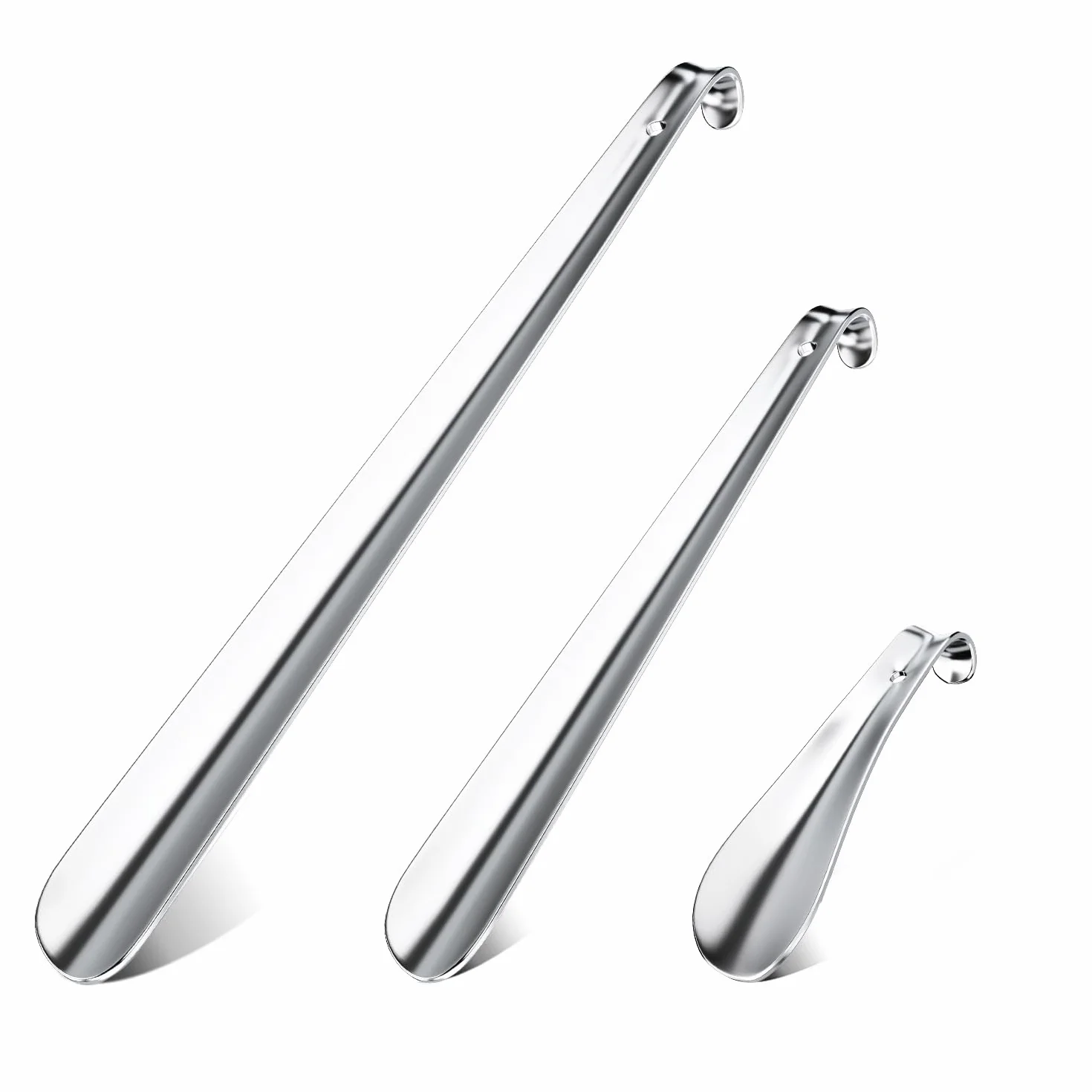 3 sztuki metalowych łyżek do butów, długie, 41 cm i 29 cm i 15 cm, metalowe łyżki do butów, stabilne wykonanie, do podróży, dla kobiet w ciąży, osób starszych