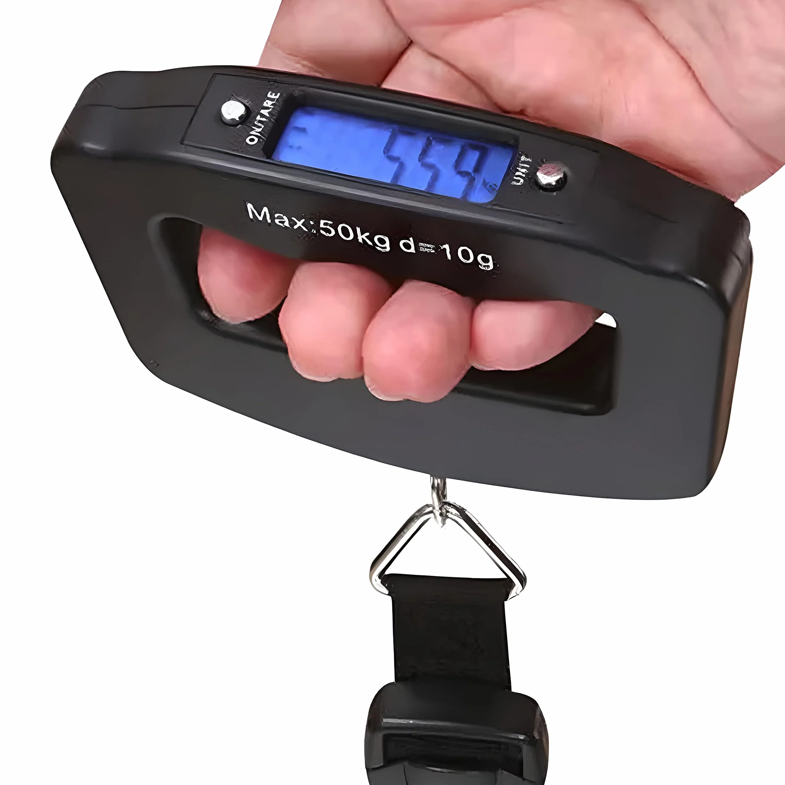 Retoo Cyfrowa waga bagażowa, wyświetlacz LCD, podświetlenie tła LCD, przenośna waga wisząca do walizek, ryb i toreb do 50 kg, funkcja tara, praktyczna w podróży, na baterie, stal nierdzewna, czarna