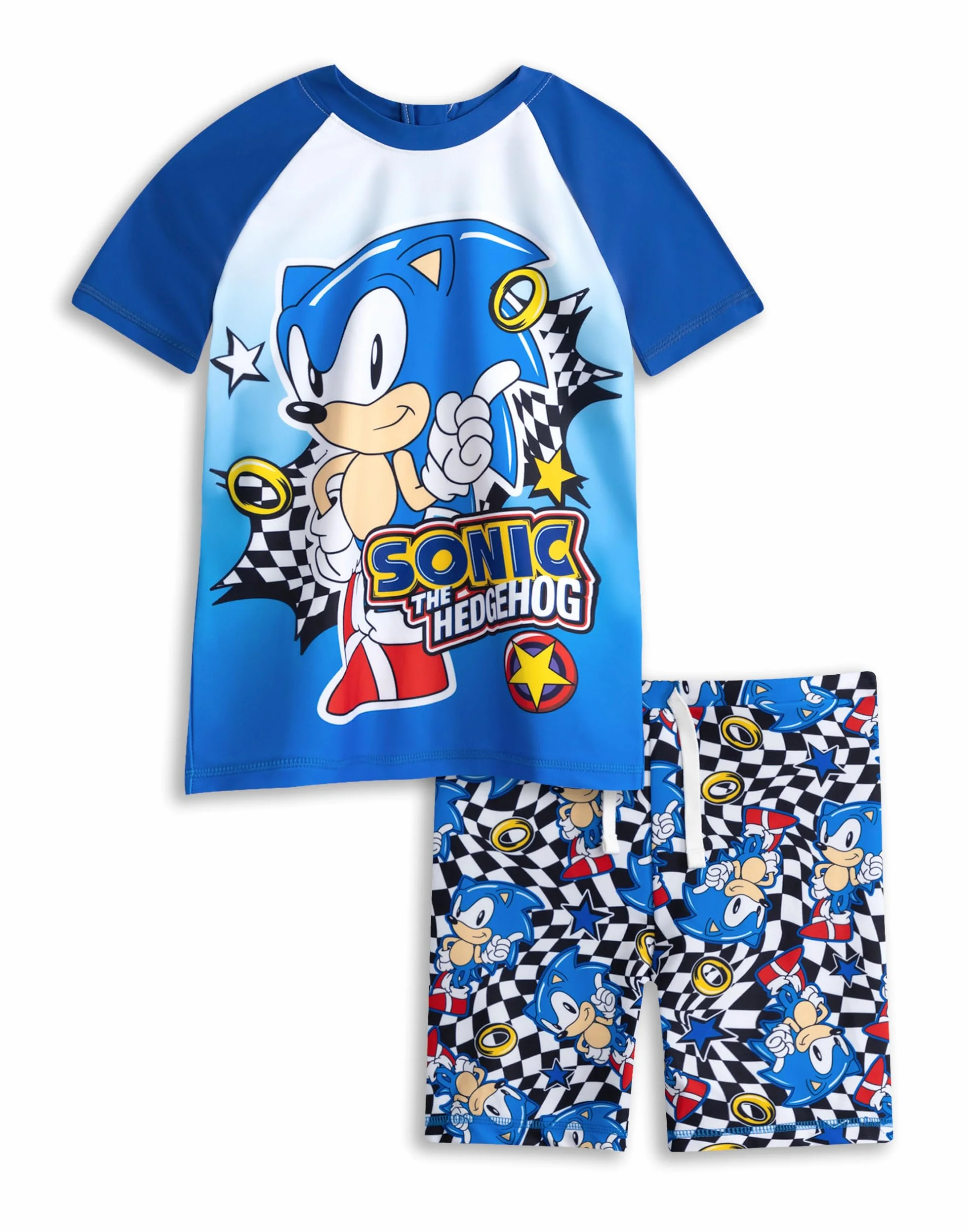 SONIC THE HEDGEHOG Dziecięcy strój kąpielowy | Dzieci 2 sztuki T-shirt Szorty Charakter Wyścigowy Damski Strój Kąpielowy