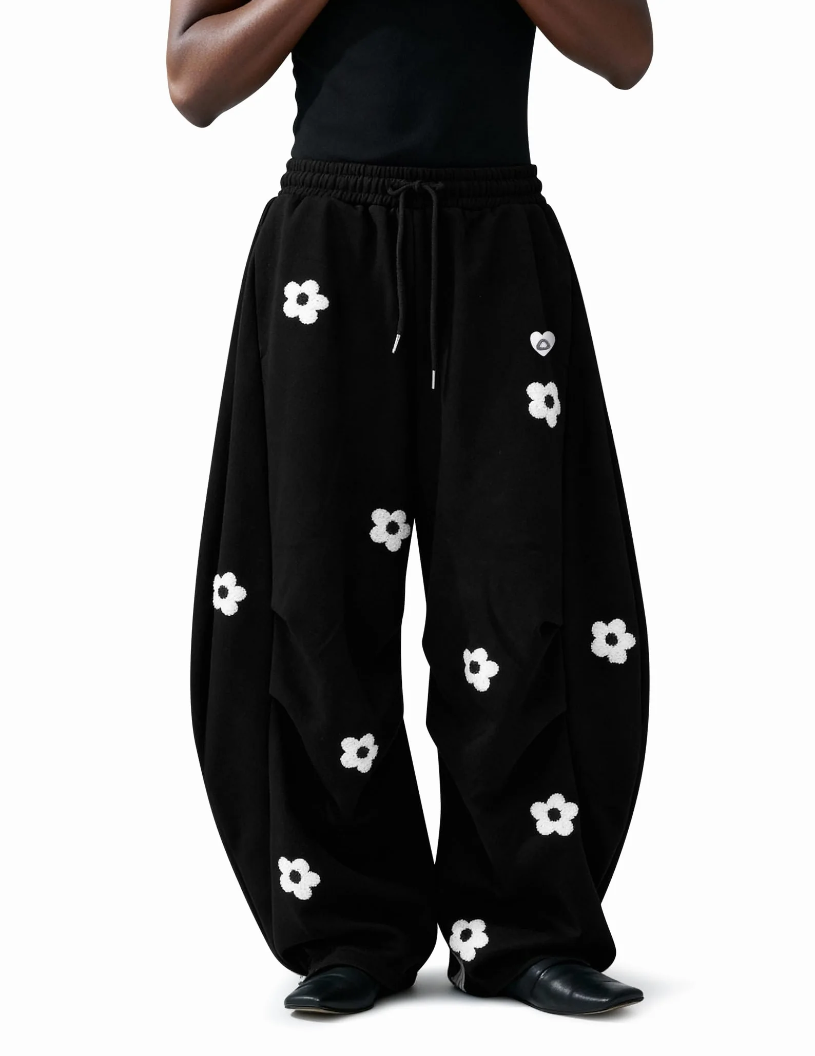 Aelfric Eden Kwiaty Baggy damskie spodnie do biegania Embroidery Barrel Sweatpants męskie Basic spodnie sportowe, uniseks, szerokie nogawki, spodnie oversize, spodnie treningowe, wysoka talia, spodnie