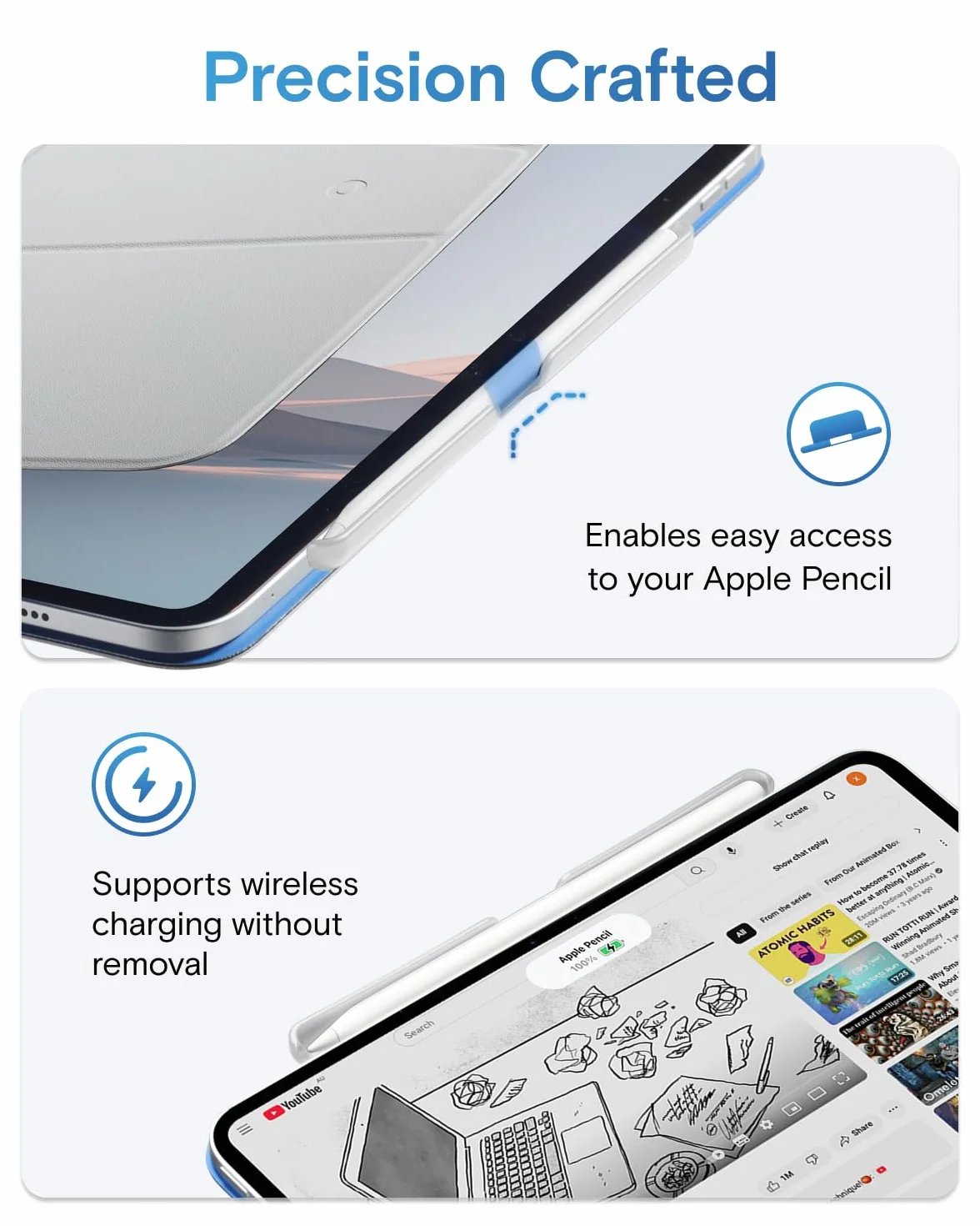 MOFT Uchwyt na długopis kompatybilny z Apple Pencil Pro / 2. generacji / złączem USB-C. Kompatybilny z Apple Smart Folio, MOFT Dynamic i Float Folio, biały