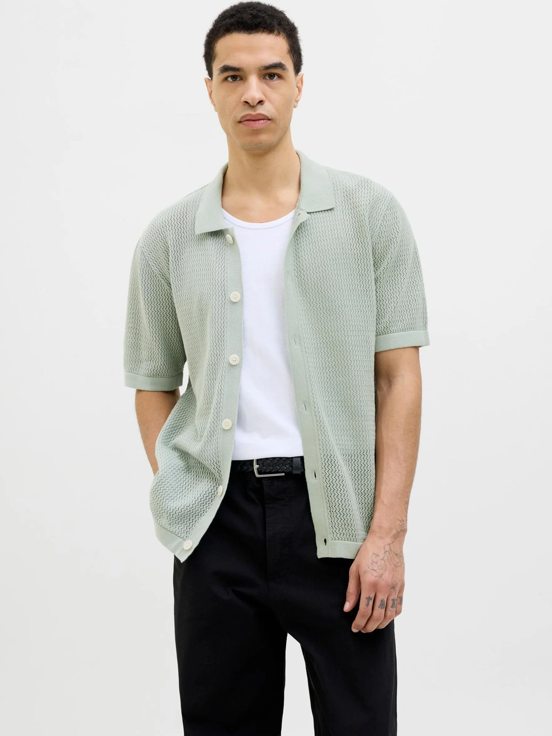 JACK & JONES Jprblaarto Knit Polo SS męska koszulka polo, Aqua Gray, M