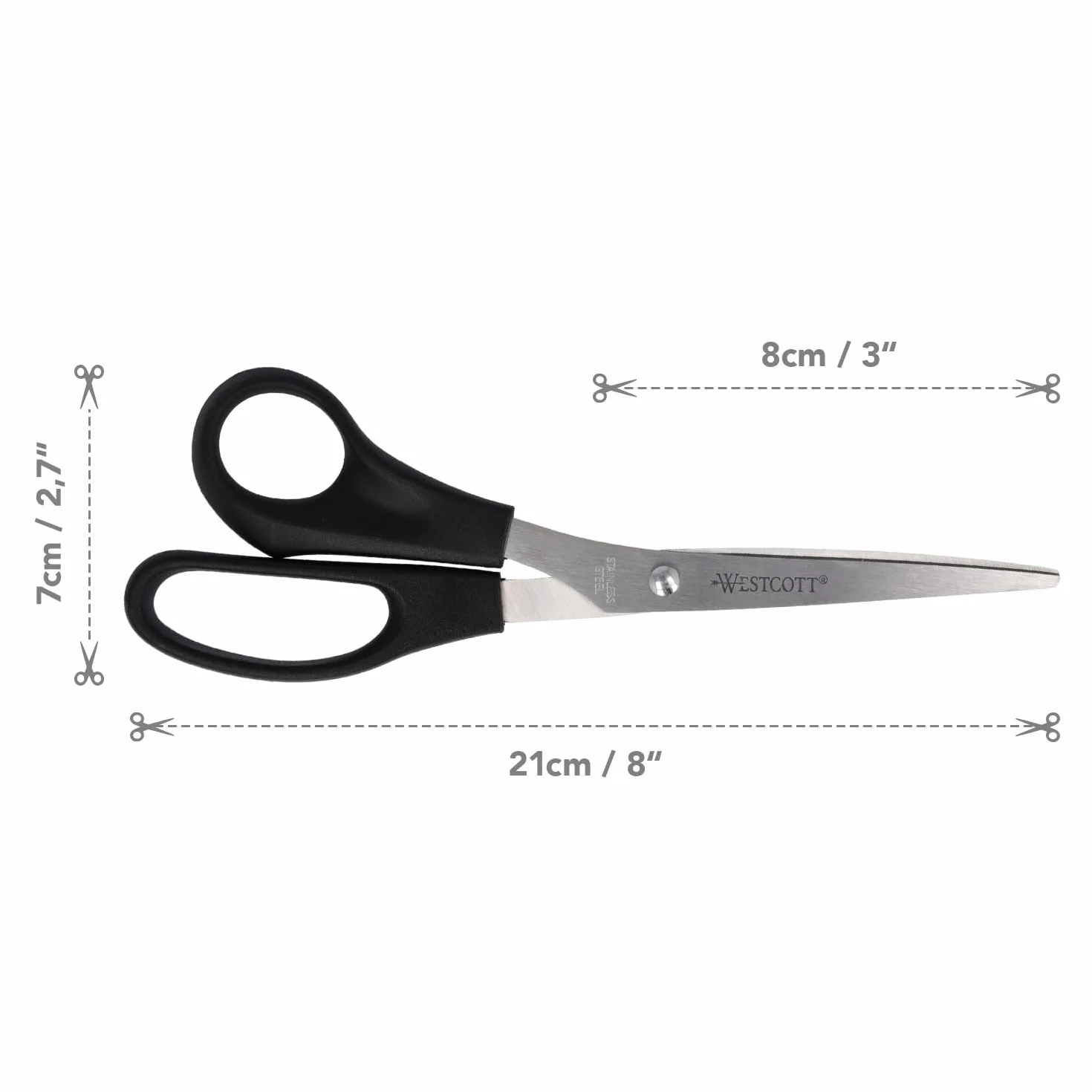Westcott E-31182 00 nożyczki biurowe, nierdzewne, proste, asymetryczne z długim okiem dla leworęcznych, 21 cm, czarne