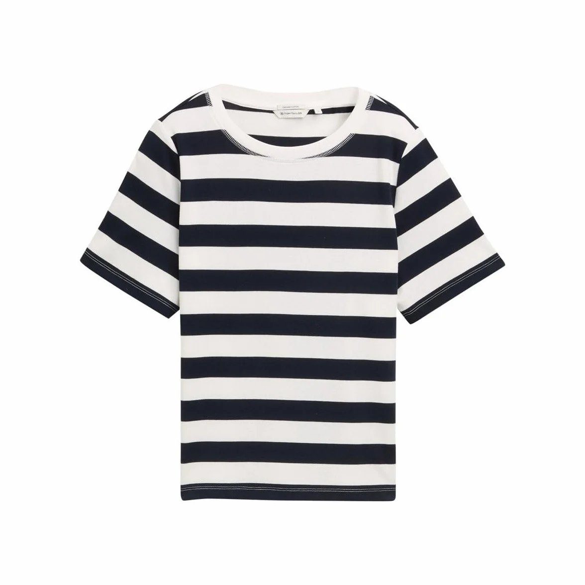 TOM TAILOR T-shirt damski, 37734 - Navy Offwhite Block Stripe, L