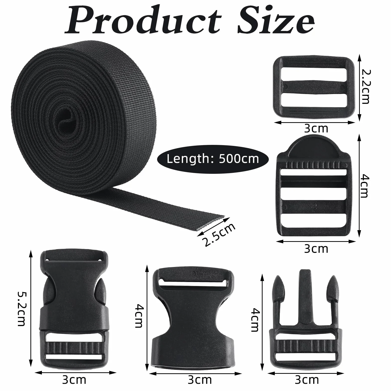 Pasek 25 mm x 5 m z 10 plastikowymi klamrami i 10 plastikowymi suwakami Tri-Glide do plecaków, bagażu, obroży dla zwierząt, namiotu