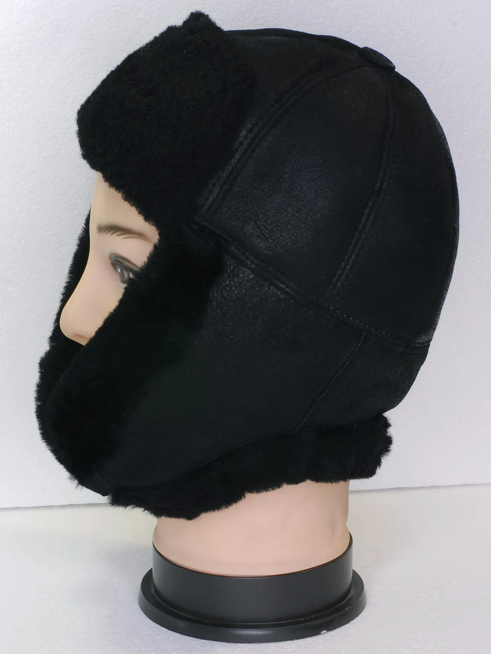RUSSIAN SKLEP Kukukuba czapka z owczej skóry zima Ushanka mężczyźni kapelusz kierowca radziecki lotnik śnieg z nausznikami (M), Czarny, 56-57