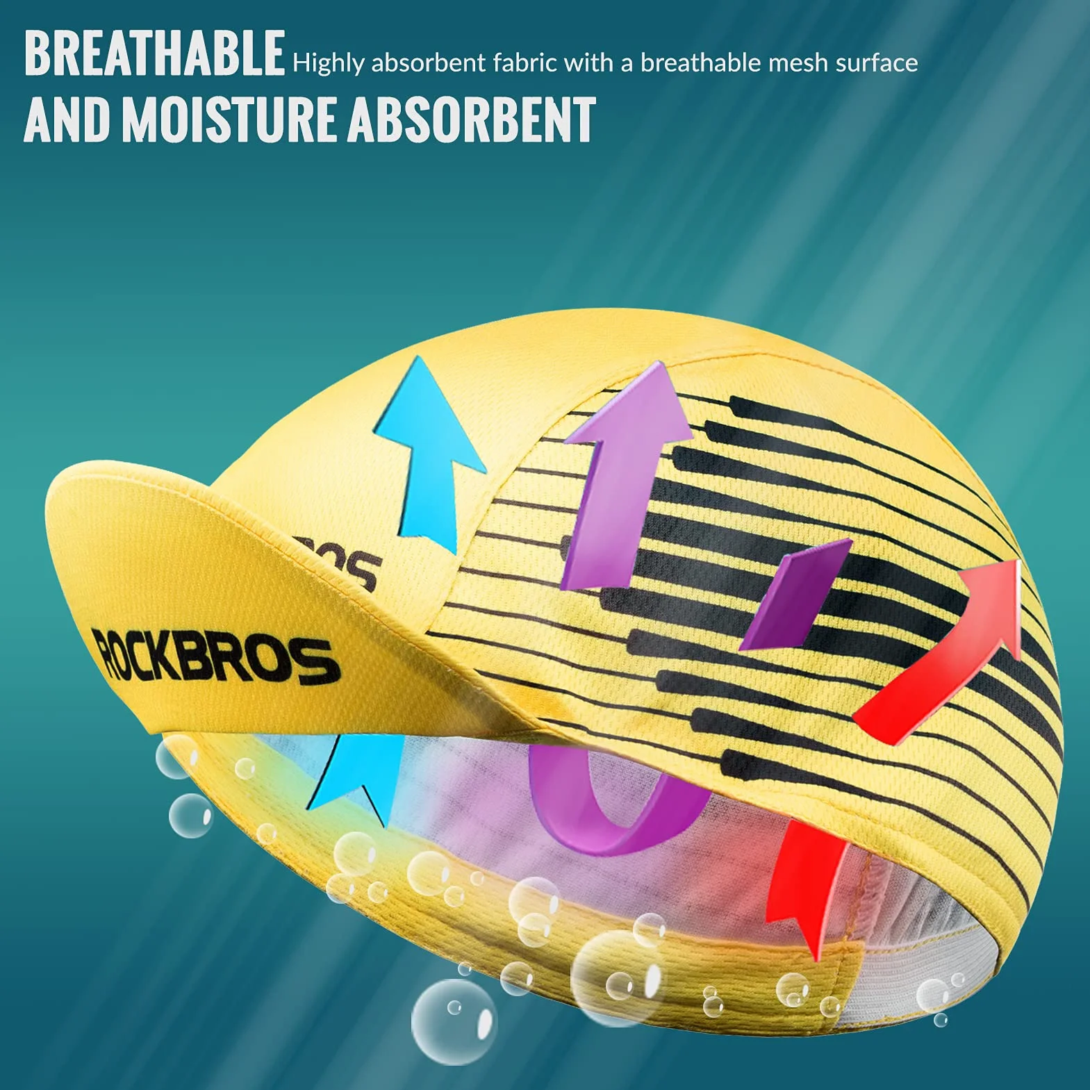 ROCKBROS Czapka Rowerowa, Czapka na Rower, Wiosna, Lato, Ochrona przed Promieniowaniem UV, Czapka pod Kask do Sportów Outdoorowych, Jazdy na Rowerze, Wspinaczki, Wędkowania Unisex, 62