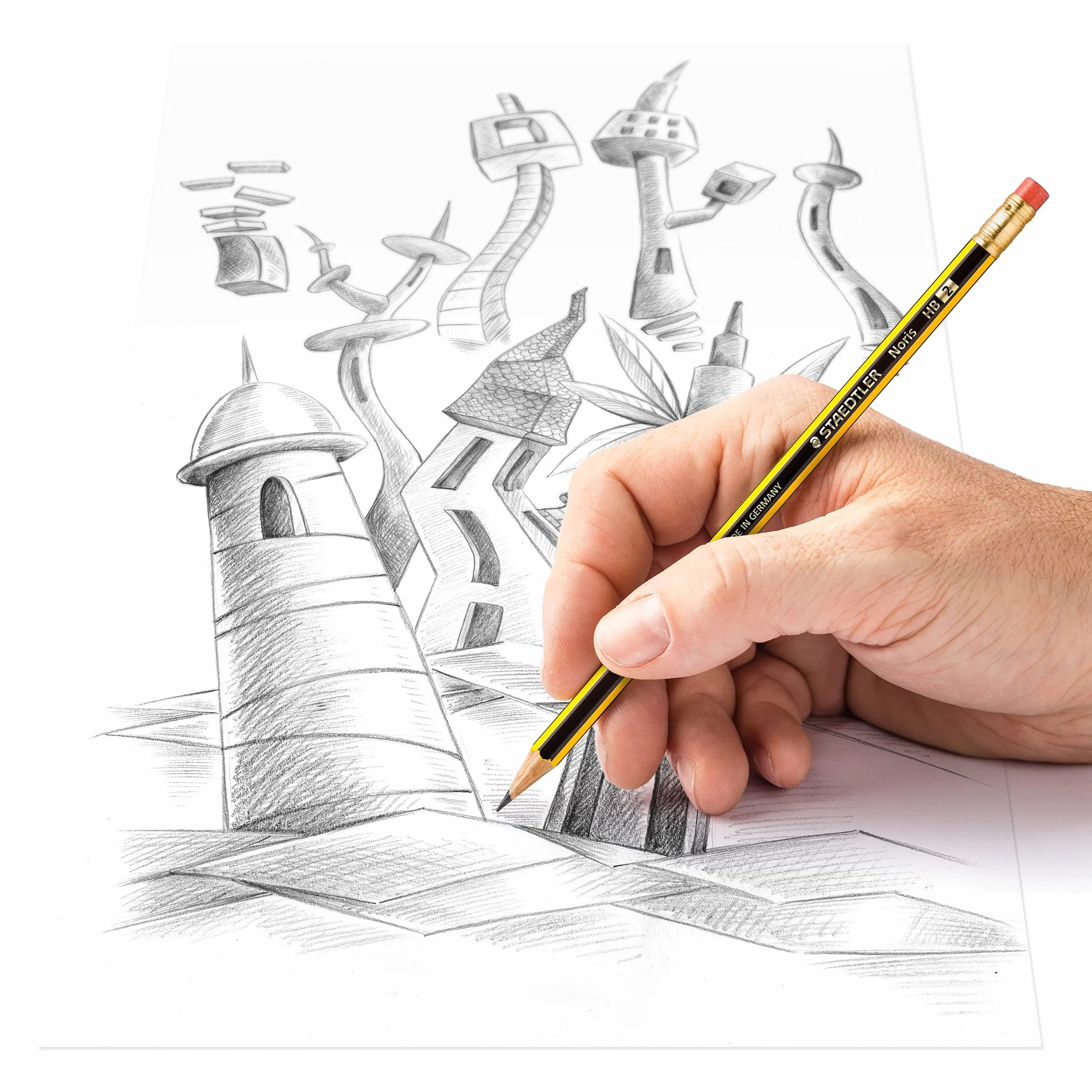 STAEDTLER 122-2 BK10 Noris ołówek (HB, sześciokątny, z gumką, zestaw 10 niezwykle odpornych na złamania ołówków, wysoka jakość, wyprodukowano w Niemczech, sprawdzony klasyk)