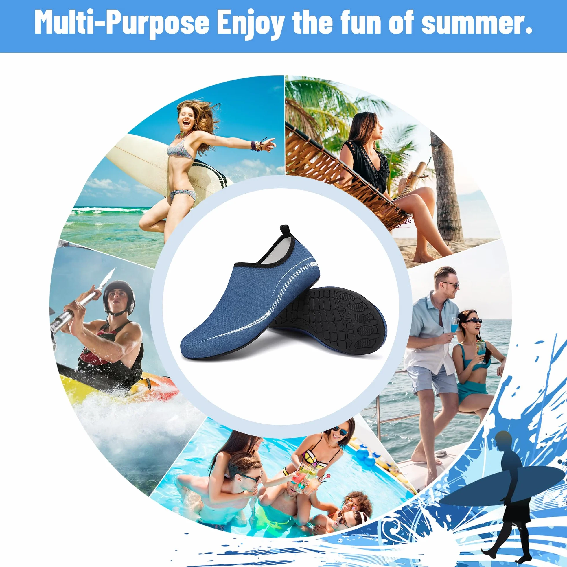 Buty do Wody Water Shoes Buty do SportóW Wodnych Lekkie Buty do PłYwania Buty PlażOwe Buty do Jogi Buty do Surfowania dla Kobiet I MężCzyzn. Niebieski, 36EU