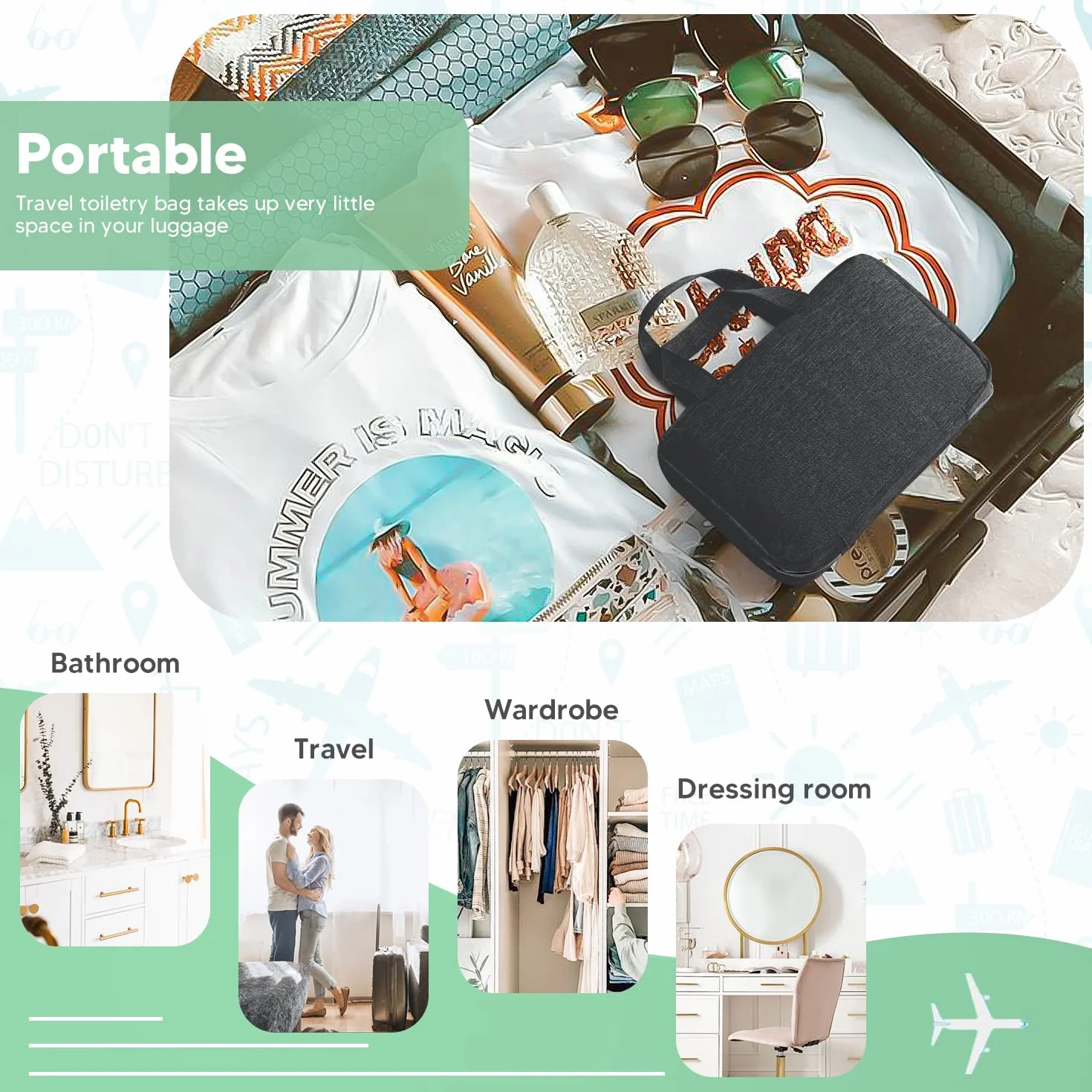 Torba Kosmetyczna Kosmetyczka Podróżna Wisząca Przenośna Travel Makijaż Case Składana Organizer Szczotki Torby Z Tkaniny Oxford Na Kosmetyki Do Makijażu Worek Do Golenia(Czarny)