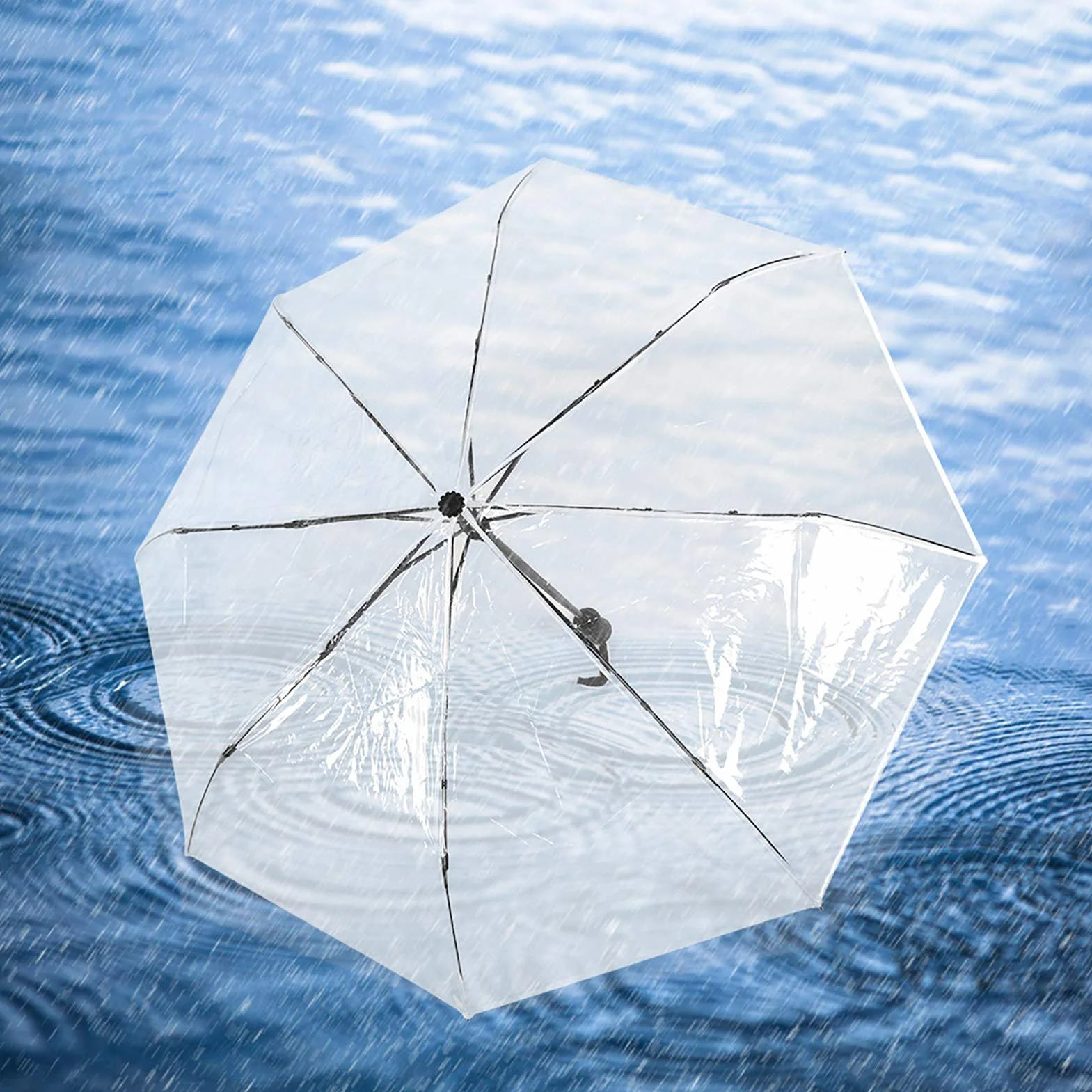 Zewnętrzny Wiatroodporny Parasol, Przenośny Składany Parasol, Przezroczysty, w Pełni Automatyczny Otwieranie i Zamykanie za Pomocą Jednego Przycisku Modny Parasol