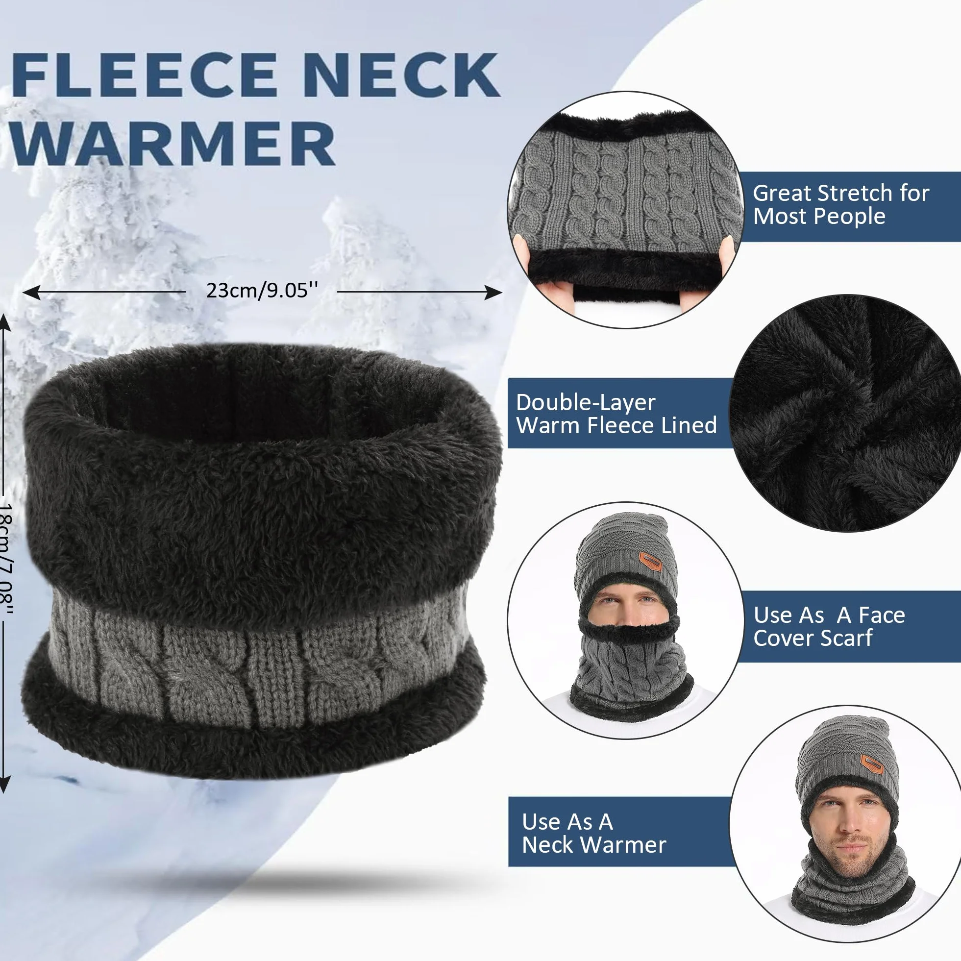 Bequemer Laden 2 sztuki zimowa czapka beanie, zestaw szalików, wełna, ciepła dzianinowa czapka, gruba podszewka z polaru, czapka zimowa i szalik dla mężczyzn i kobiet