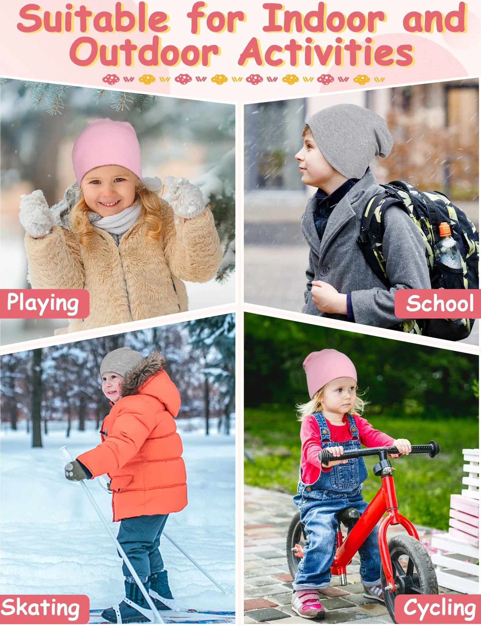 Kiiwah 2 czapki dziecięce Slouch Beanie, miękkie czapki zimowe dla chłopców i dziewczynek, ciepłe czapki dziecięce, dwuwarstwowa czapka z dzianiny dla dzieci, na wiosnę, jesień, zimę