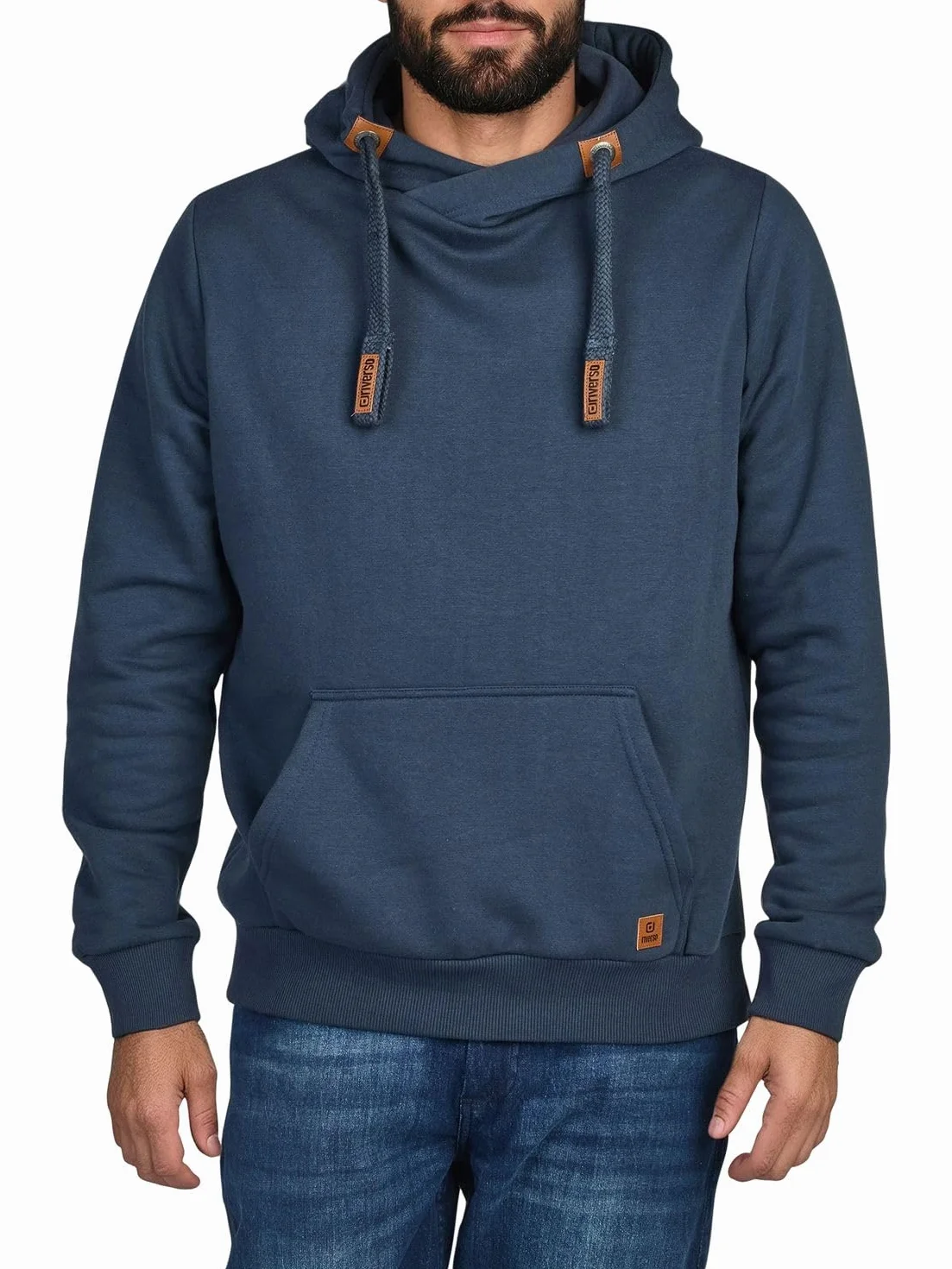 riverso Męski sweter z kapturem RIVNiklas Pullover Hoodie Kieszenie kangurka Cross-Over Kołnierz regularny, jednokolorowy, bawełna, szary, brązowy, zielony, czerwony, niebieski, czarny, S, M, L, XL, 2XL, 3XL, 5XL