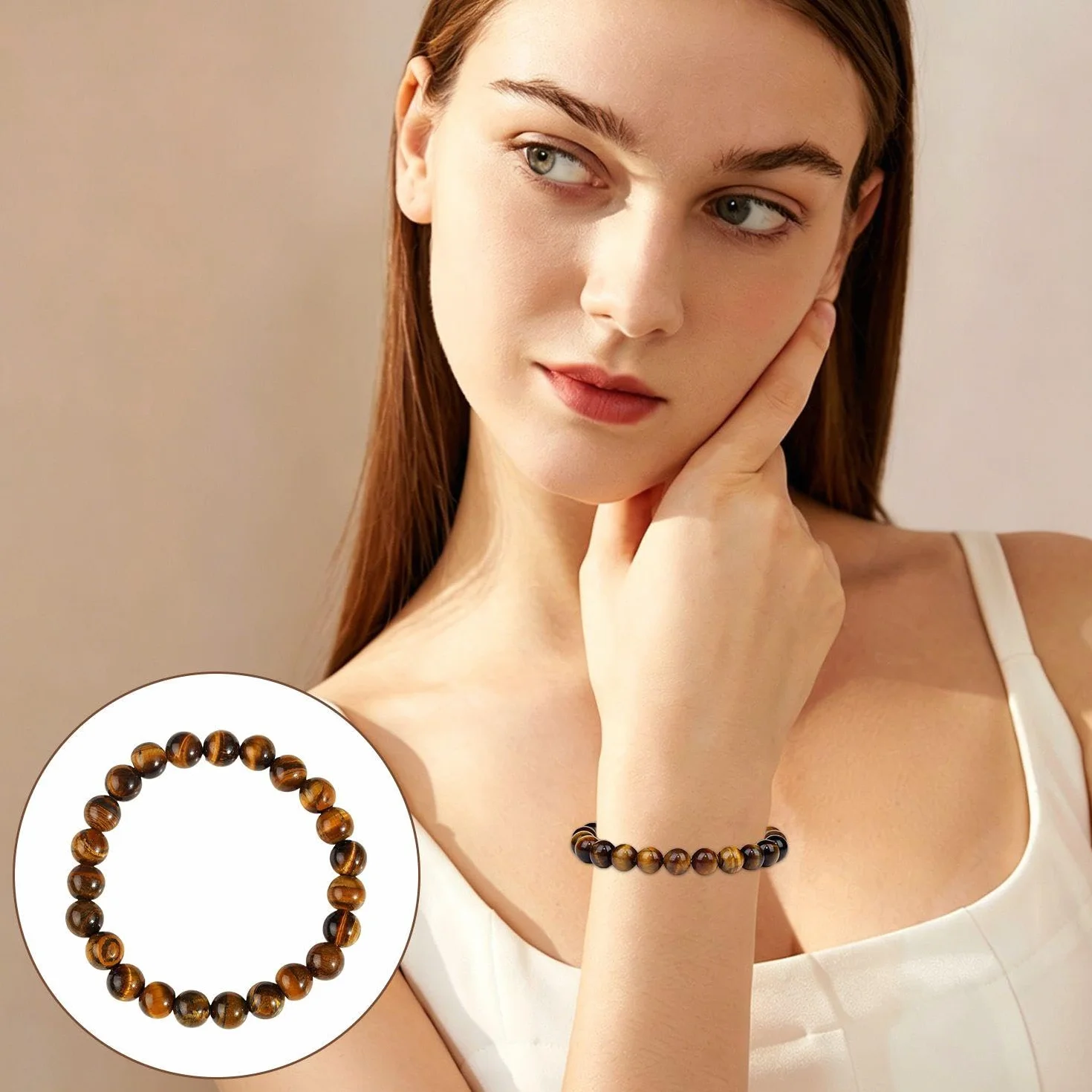 2 Bransoletki z kamienia tygrysa oko kamień naturalny brokat elastyczna lina smycz Unisex Codzienna biżuteria na wszystkie mecze