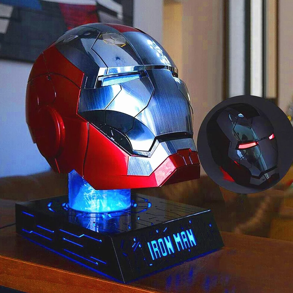 Iron-Man kask elektroniczny MarK 5 sterowanie głosem / wykrywanie otwierania/zamykania walizka pancerz z dźwiękami i diodami LED podświetlany do noszenia super bohater film 1:1 model rekwizyt
