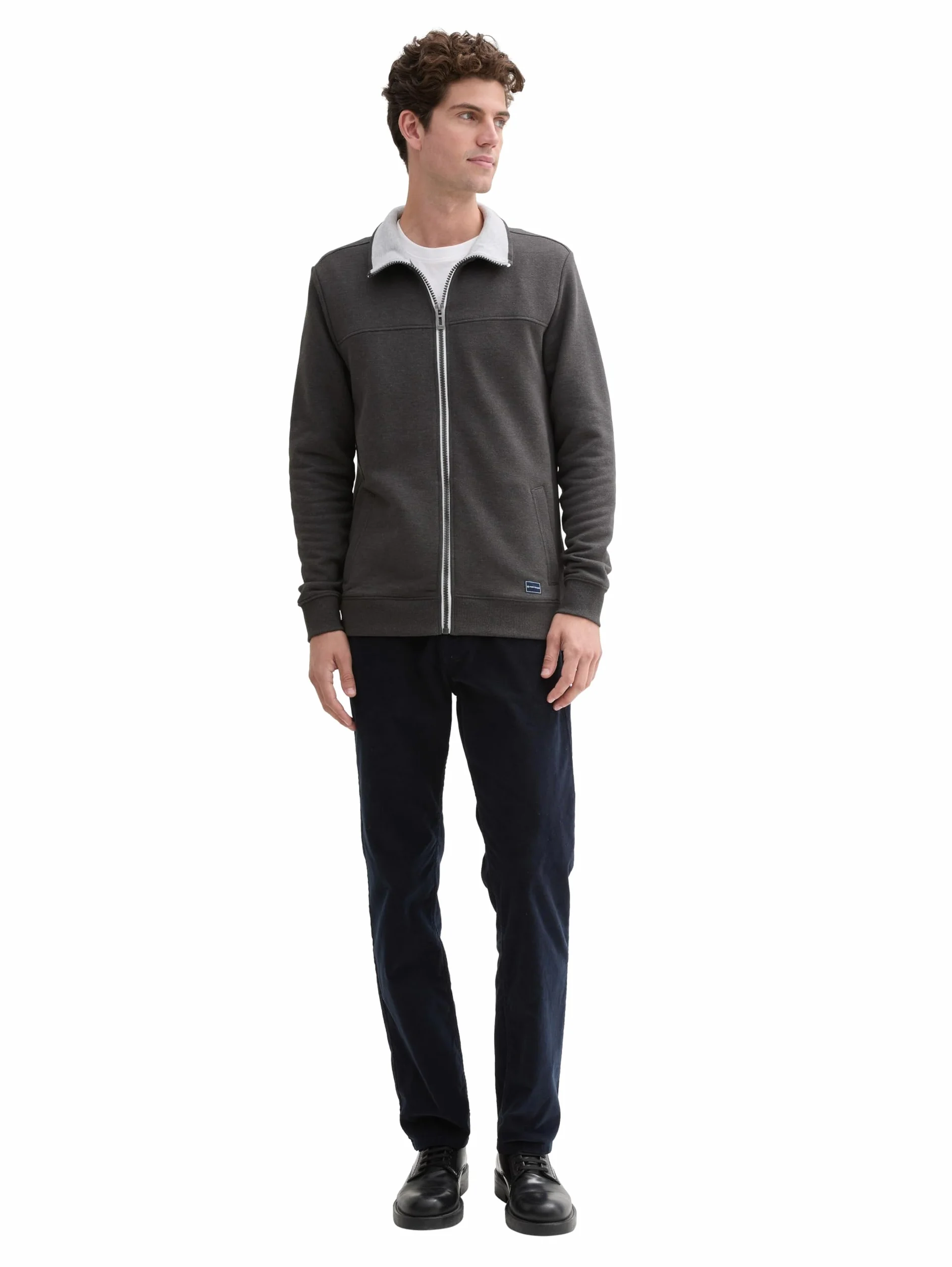 TOM TAILOR Męskie Bluza ze stójką 1021269, 11086 - Dark Grey Melange, XL