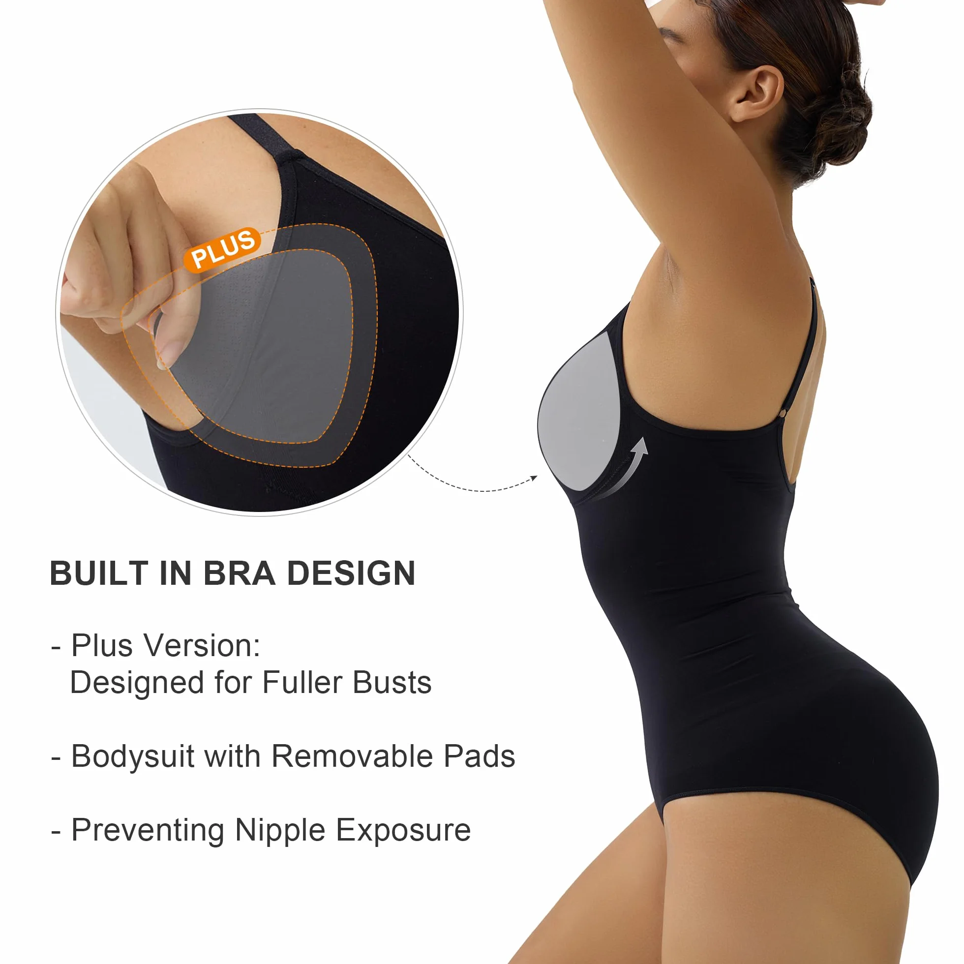 SHAPERX Damskie body wyszczuplające brzuch bielizna modelująca bezszwowe figi modelujące sylwetkę z wyjmowanymi wkładkami