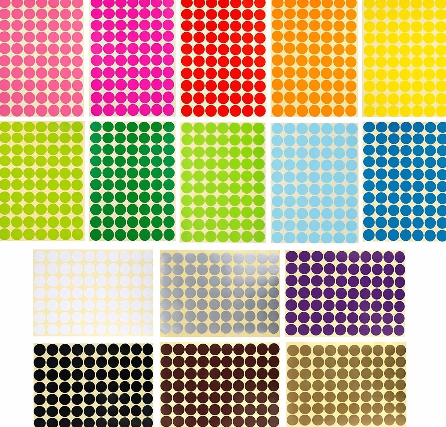864pcs Kolorowe okrągłe naklejki, różne kolory naklejki okrągłe naklejki,20mm samoprzylepne etykiety 16 kolorów/16 okrągłych arkuszy etykiet kodowania do kalendarzy Instrukcja Office