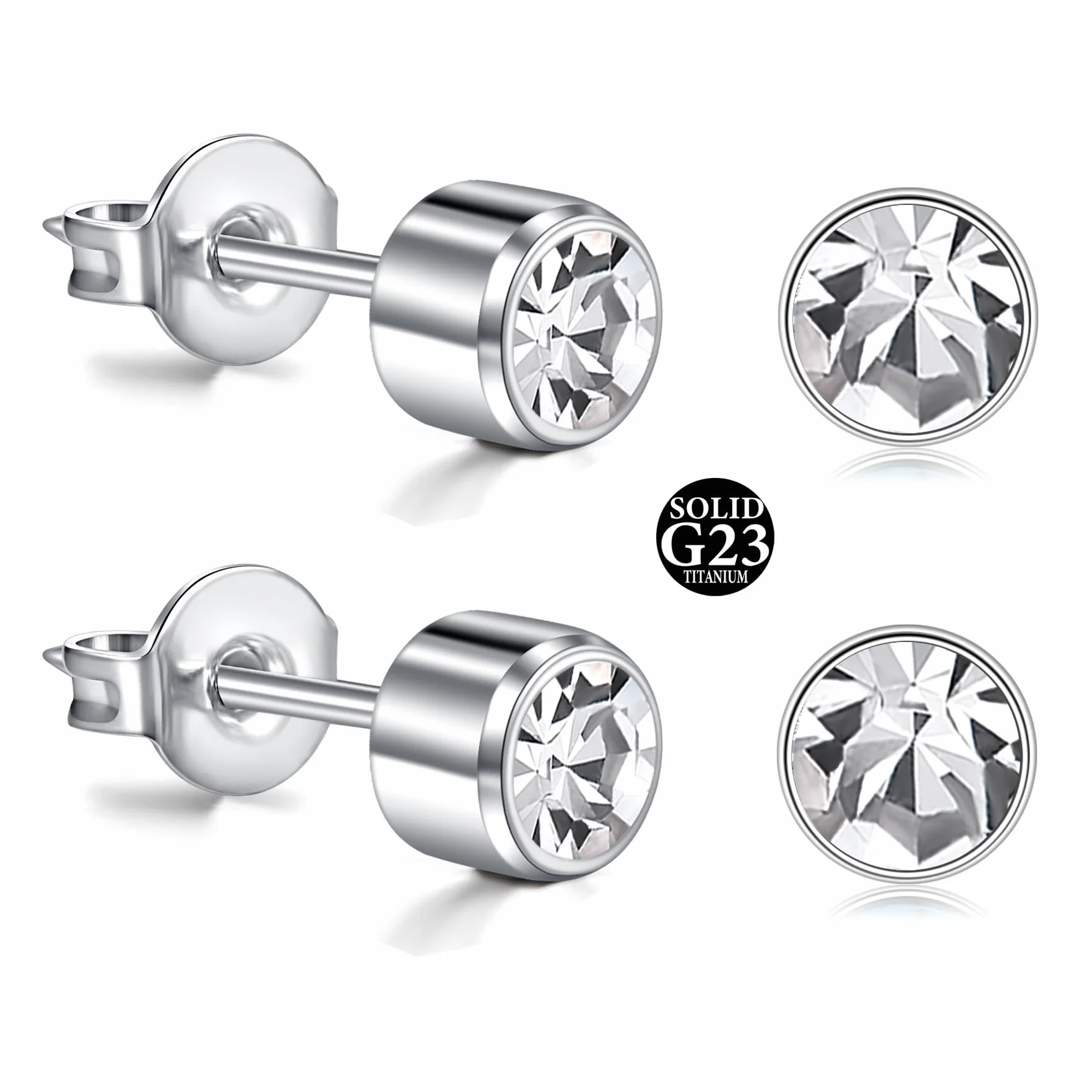 AceFun Tytanowe kolczyki na sztyfcie, złote, srebrne, dla kobiet i mężczyzn, okrągłe, 3 mm, 4 mm, 5 mm, CZ Helix Traugus, biżuteria, kolczyki G23, piercing do uszu, zestaw biżuterii