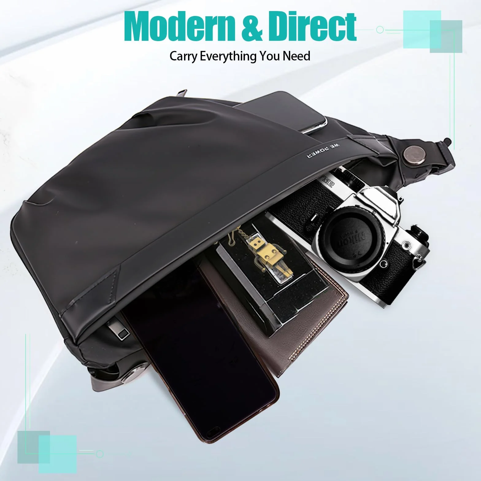 Sling Bag męska torba na klatkę piersiową, torba na ramię ze skóry PU, torba crossbody, wodoszczelna i antykradzieżowa, wielofunkcyjna torba podróżna na co dzień, wędrówki i aktywności na