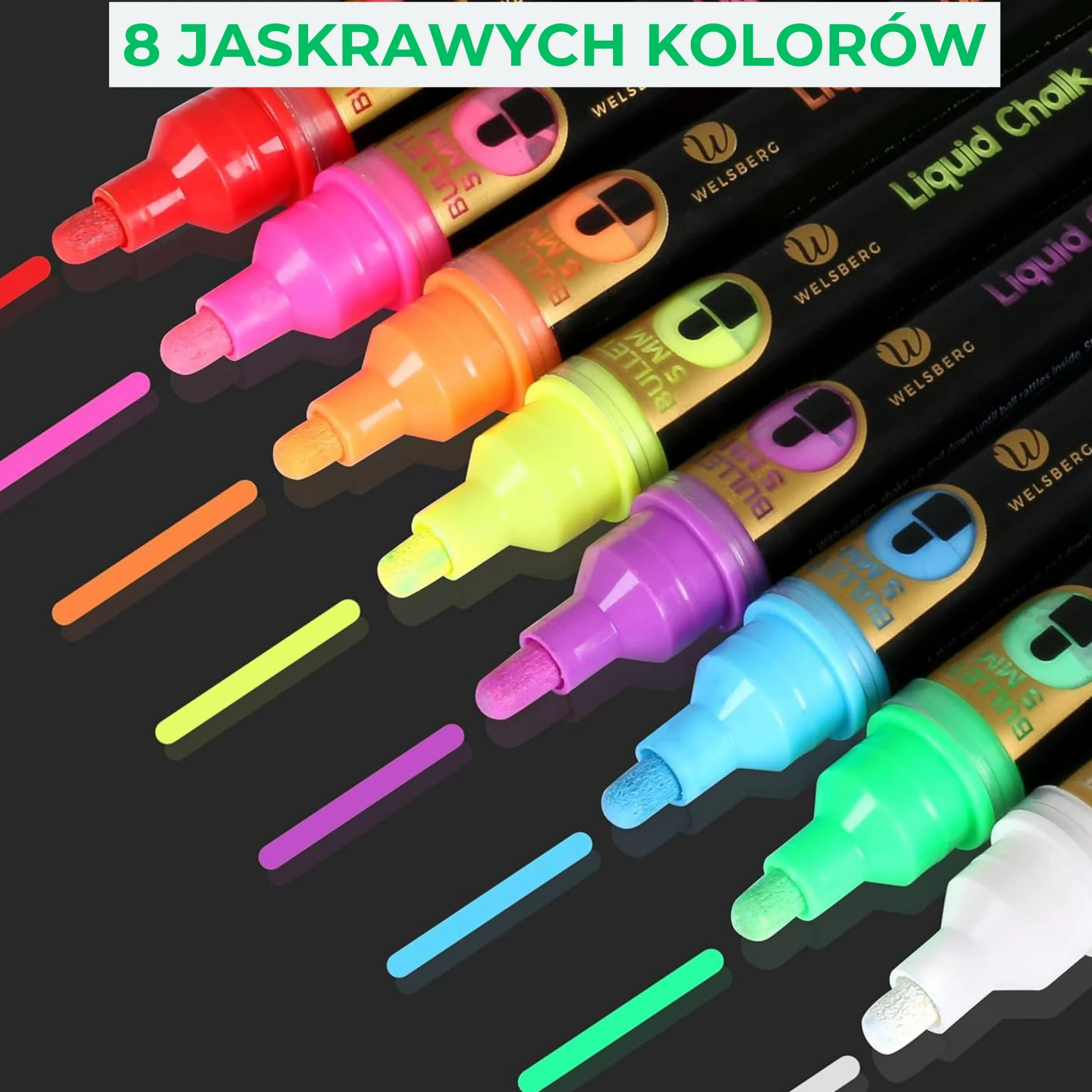 Płynne markery kredowe, 8 pisaki kredowe sucho- i mokrościeralne do tablic, okien, szkła, wymazywalny tusz, 5 mm dwustronna końcówka, tusz jumbo - do szkoły, biura, domu