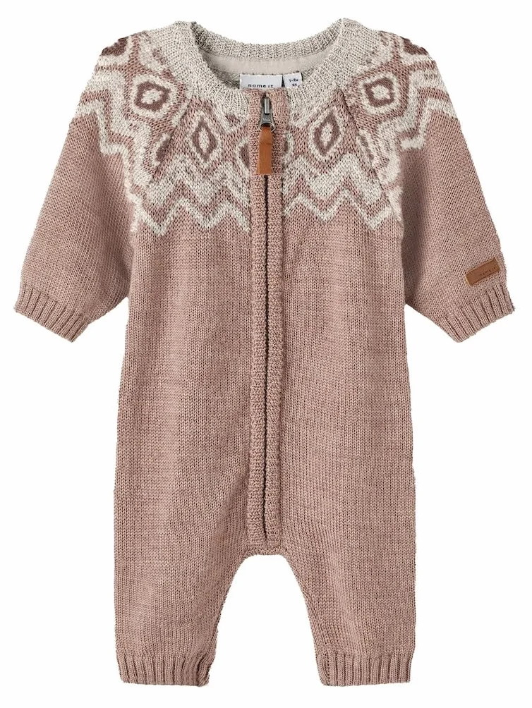 Bestseller A/S NBFWRISS Wool LS Knit Suit XXIII Jumpsuit, Antler, 74, Antler, 74 cm