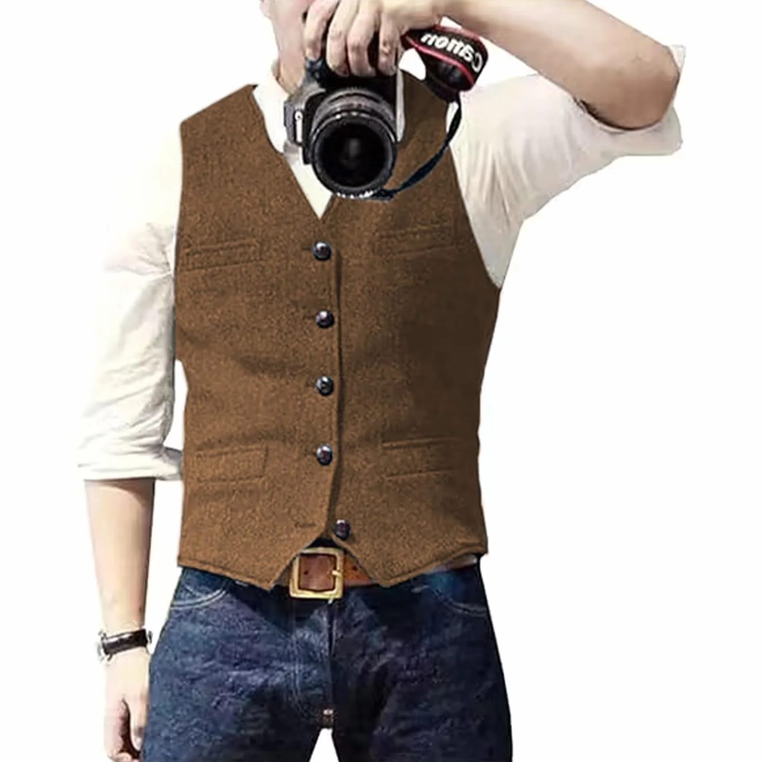 Solovedress Męska kamizelka z wełny w jodełkę, kamizelka, dekolt w serek, tweed, kamizelka na wesele