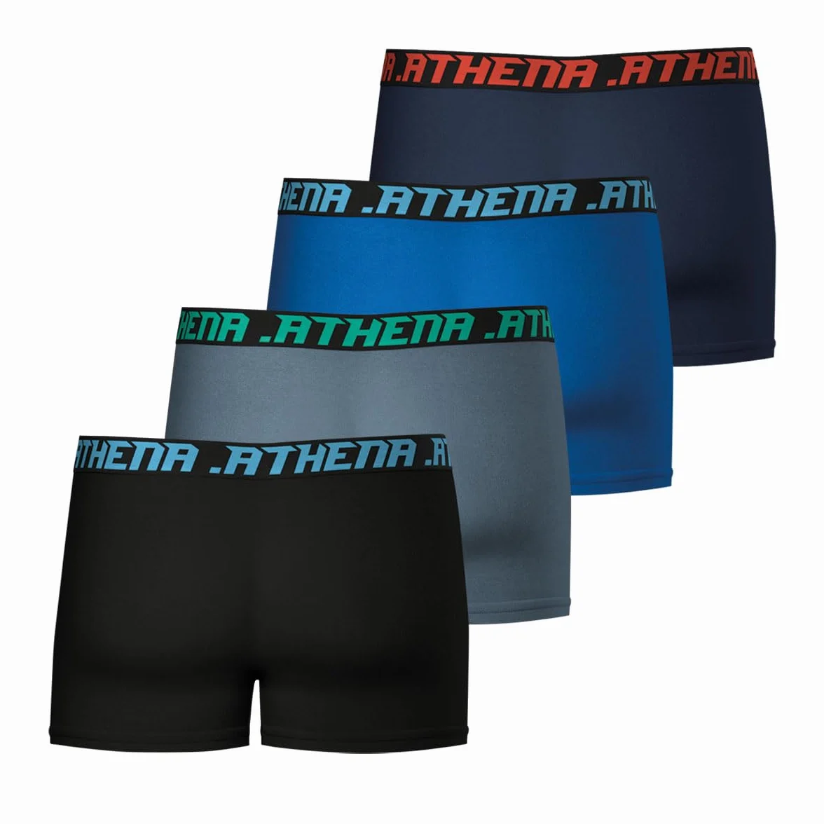 Athena Bokserki męskie (zestaw 4 szt.), Czarny/Szary/Niebieski/Granatowy, 3XL