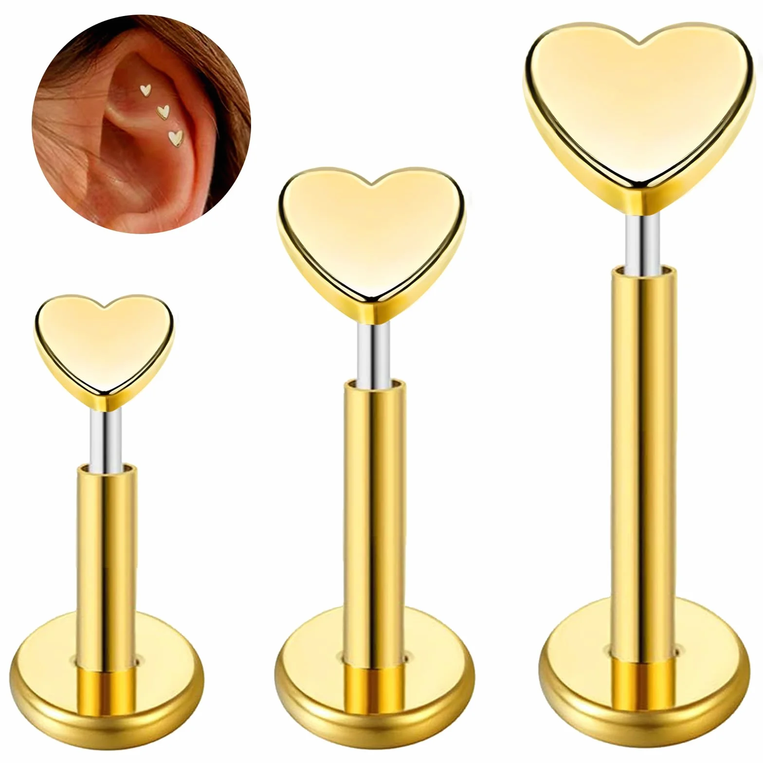 G23 tytanowy tragus piercing biżuteria helix labret kolczyk do nosa wargi kolczyk do chrząstki kolczyk Medusa Monroe hipoalergiczny bez nici wciskany płaski tył srebrny złoty CZ 16g 6mm 8mm