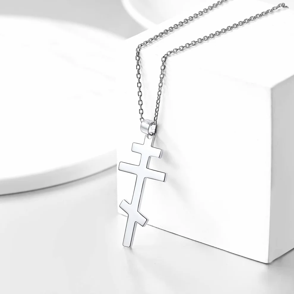 PROSILVER Naszyjnik damski ze srebra próby 925, rosyjski prawosławny krzyż, wisiorek 1,5 mm/46 + 5 cm, regulowany łańcuszek rolo, biżuteria religijna, akcesoria dla dziewcząt i chłopców