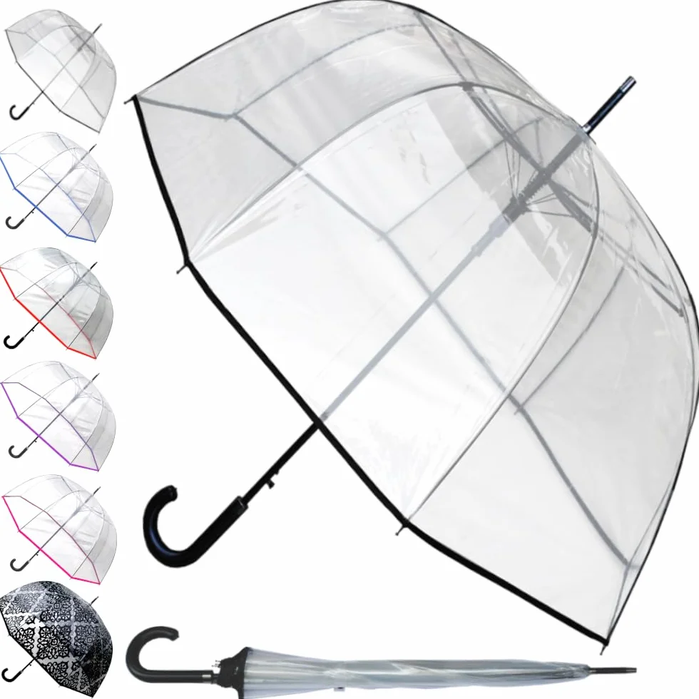 COLLAR AND CUFFS LONDON RZADKI Automatyczny - Przezroczysty Parasol Dzwonek damski - Odporny na silny wiatr - Rama wzmocniona włóknem szklanym - Kopuła męska Ślubna, Czarne szwy, Medium