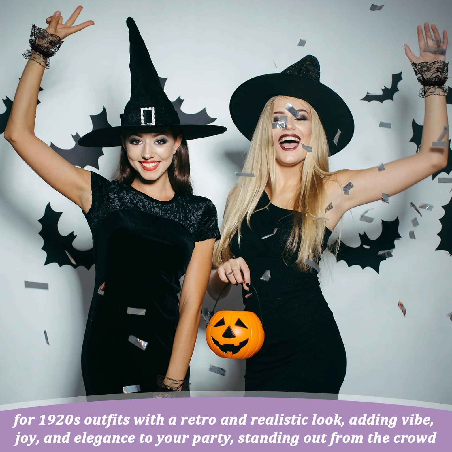 WLLHYF Damskie krótkie koronkowe rękawiczki eleganckie przyjęcie herbaciane Halloween krótkie rękawiczki bez palców na akcesoria do kostiumów ślubnych