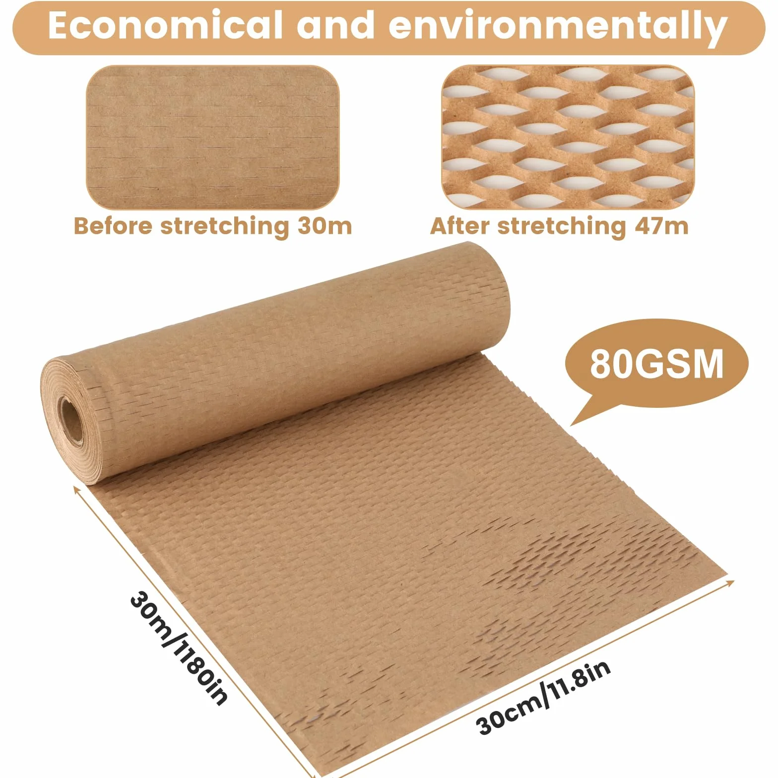 Rolka papieru plastra miodu 30 cm x 30 m - Ekologiczna alternatywa dla folii bąbelkowej, idealna do przeprowadzek, wysyłki delikatnych przedmiotów oraz pakowania prezentów