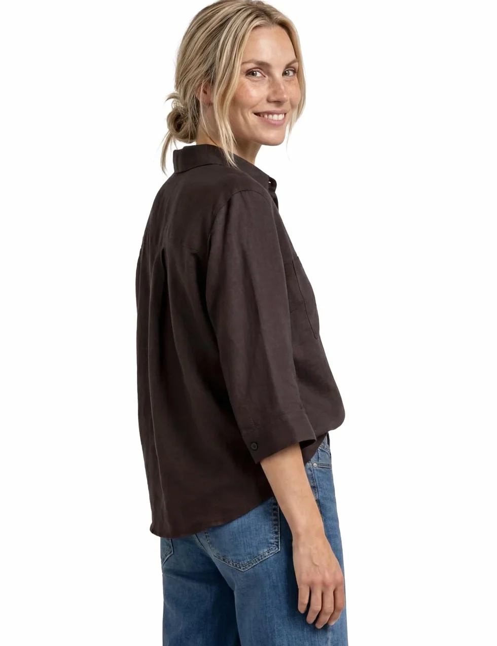 Street One Lniana bluzka z kieszenią na piersi Espresso Brown 40